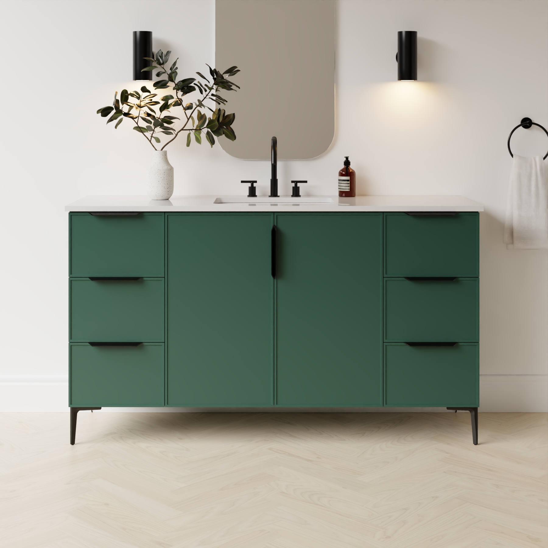 emerald green satin paint vanity