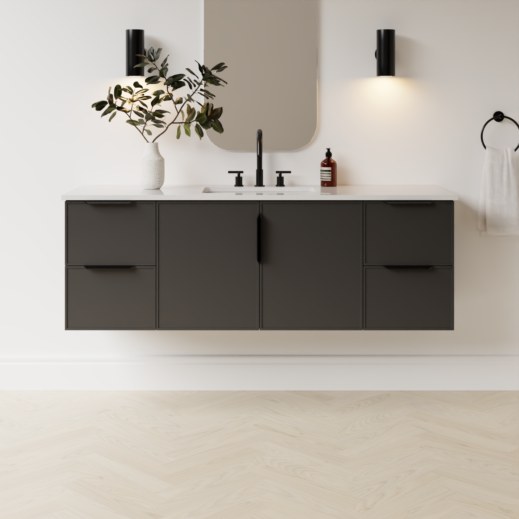 dark grey satin paint vanity