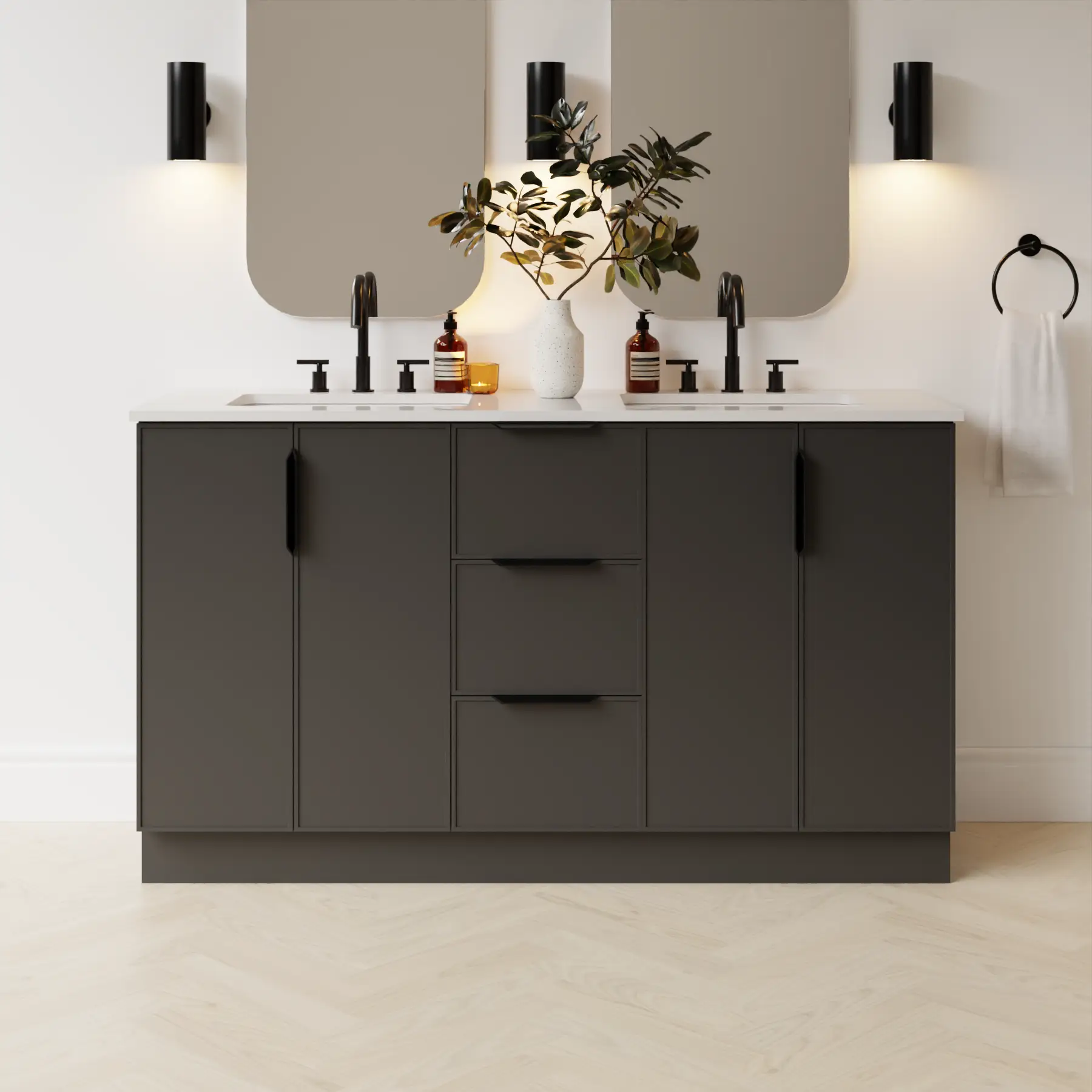 dark grey satin paint vanity