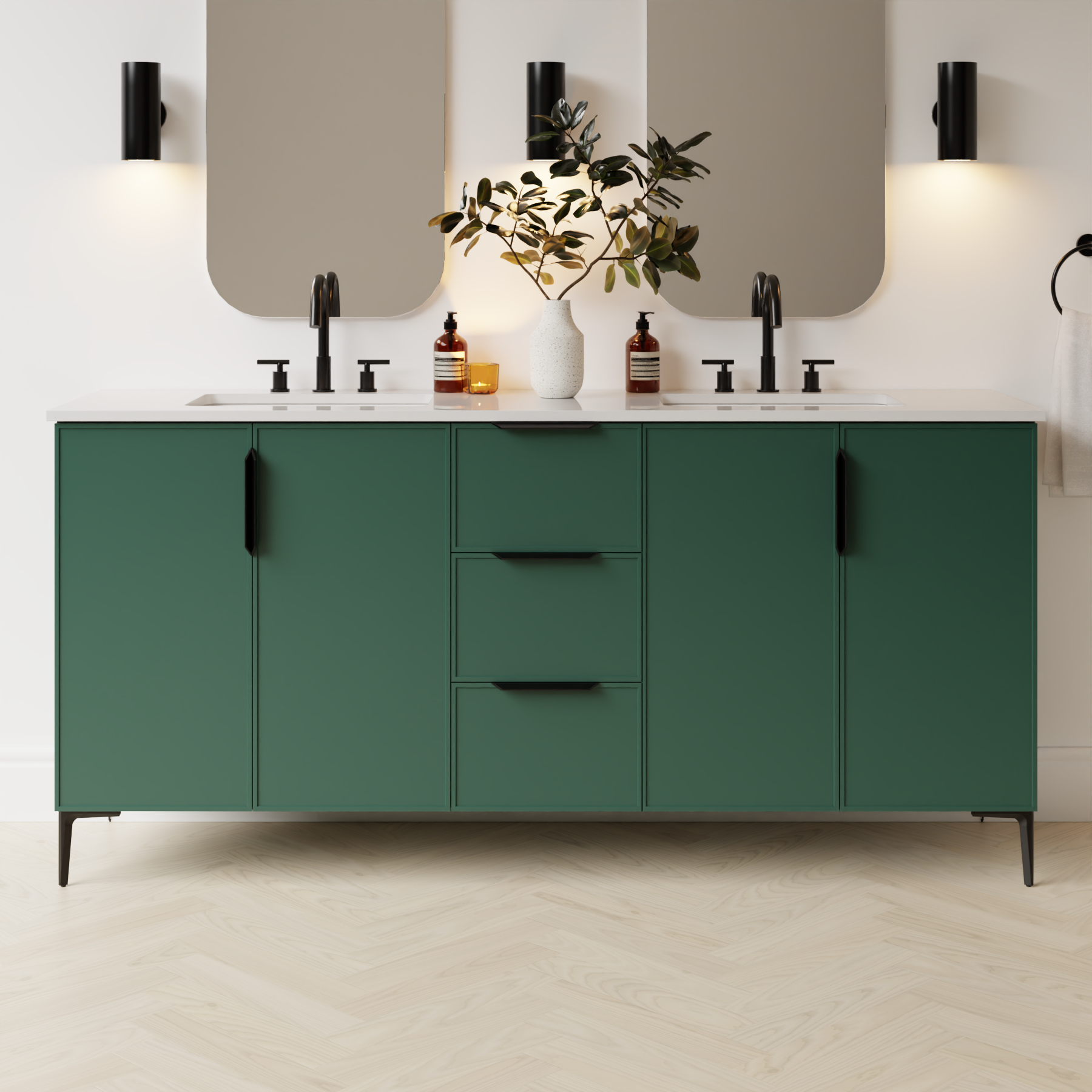 emerald green satin paint vanity