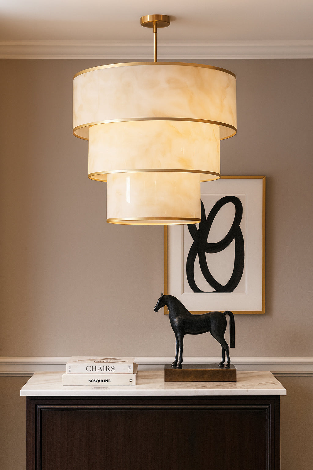 aged brass/faux alabaster pendant light