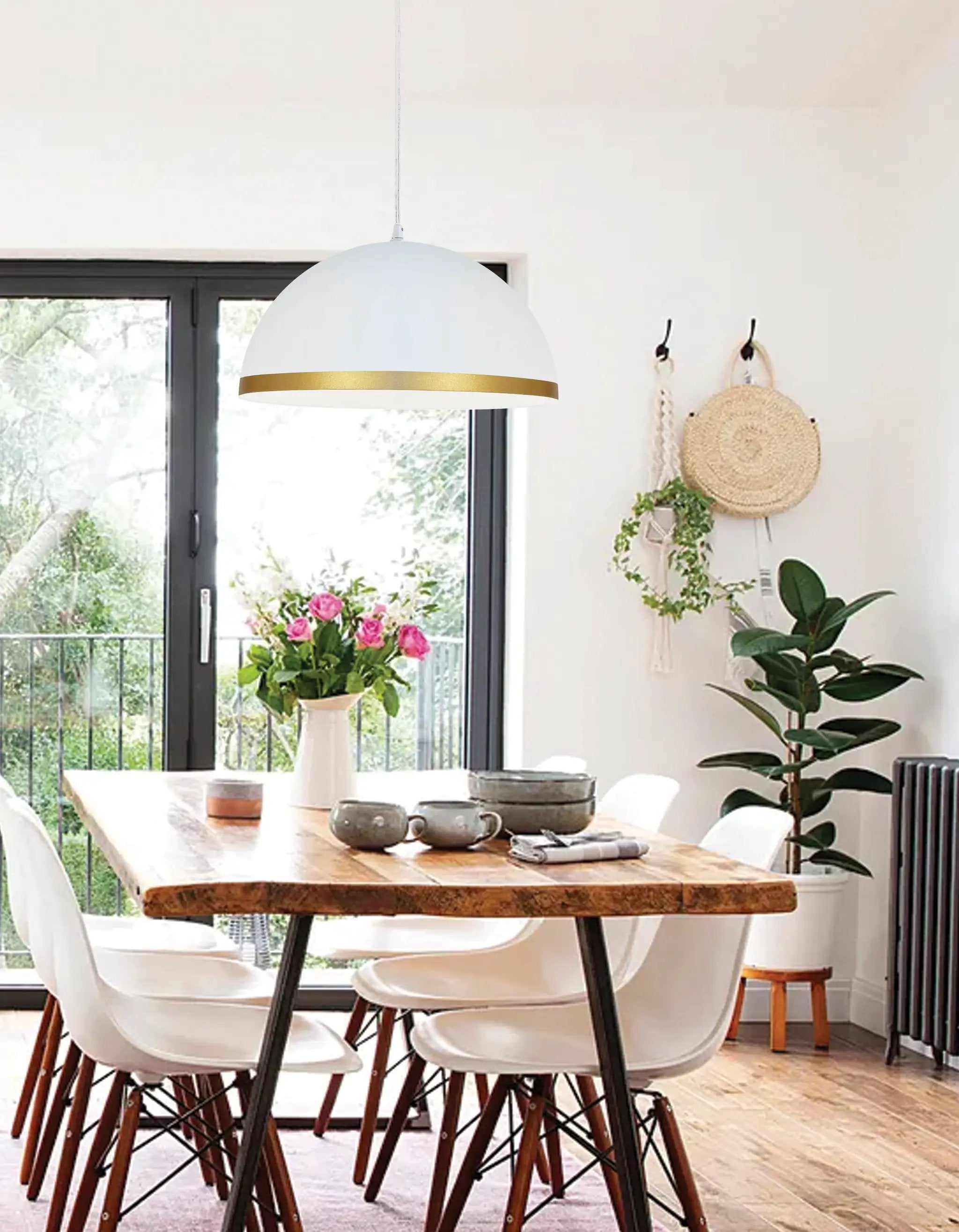 matte white with gold trim pendants