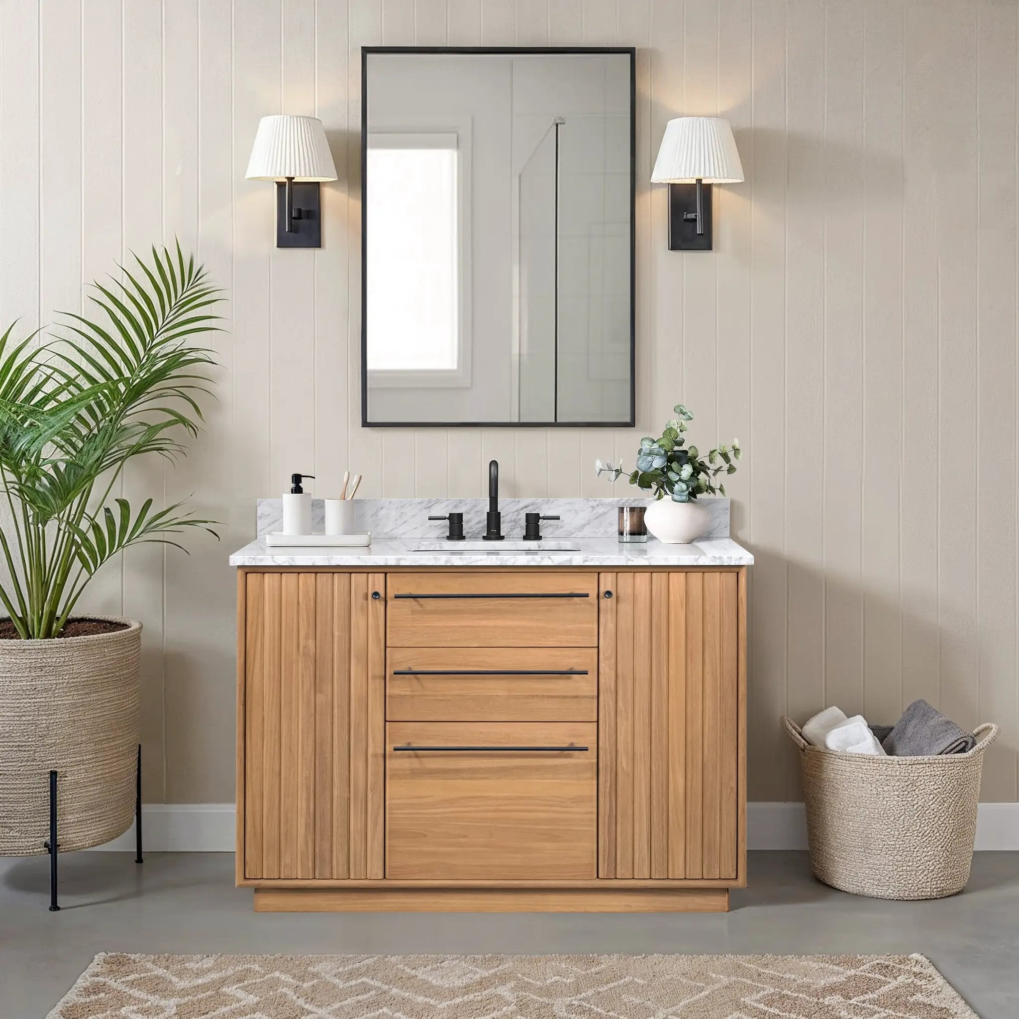 natural teak vanity set