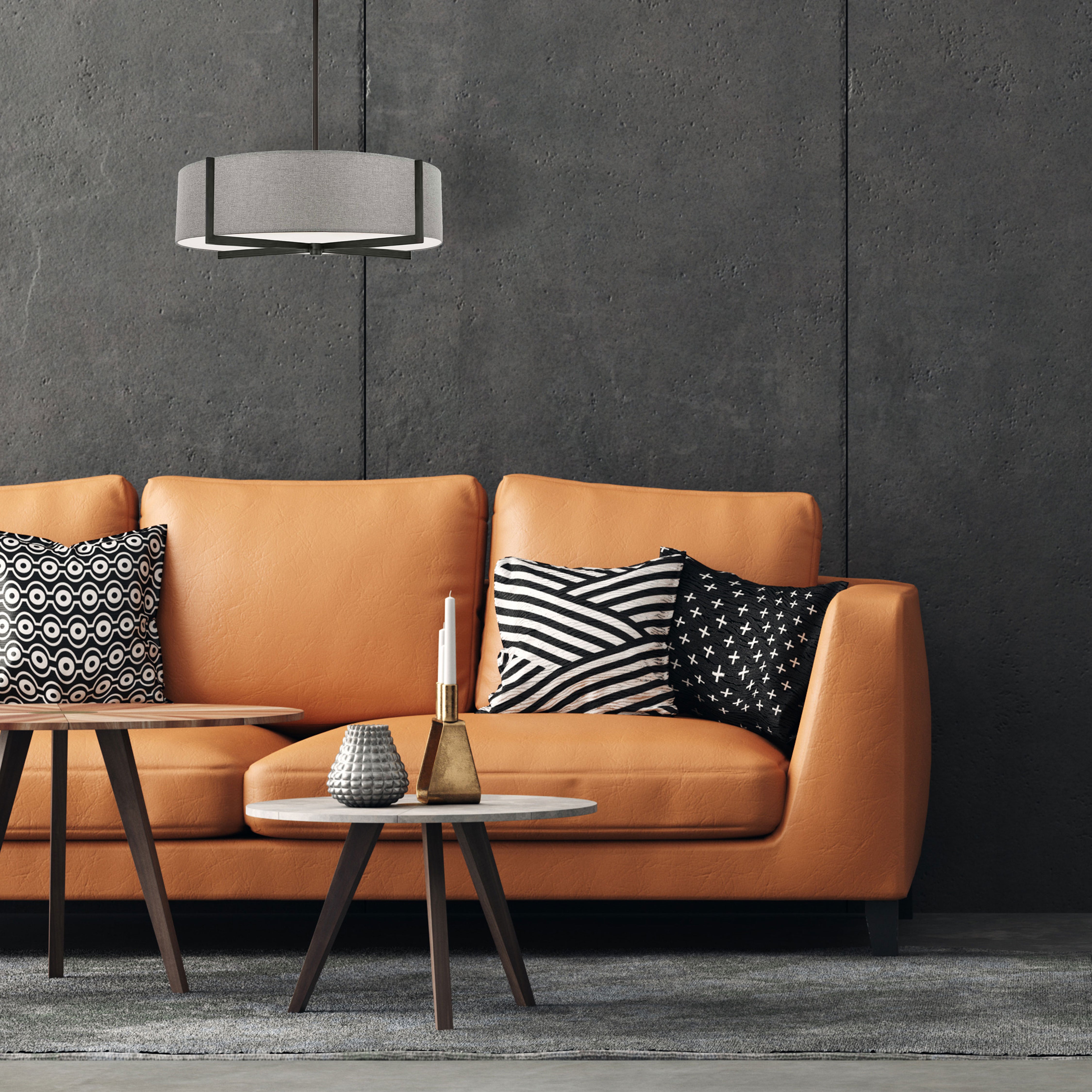 matte black with grey shade pendants