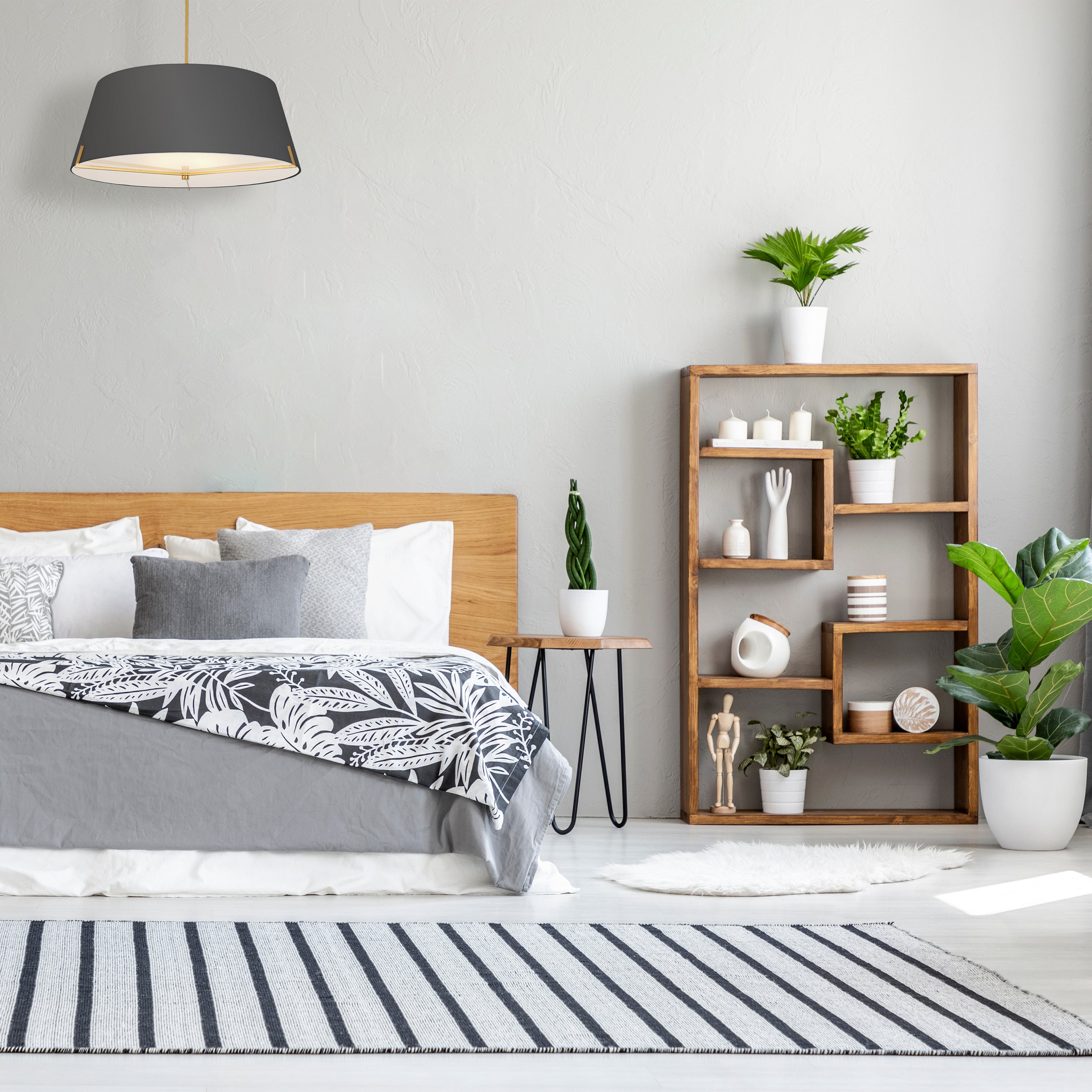 aged brass with black fabric shade pendants