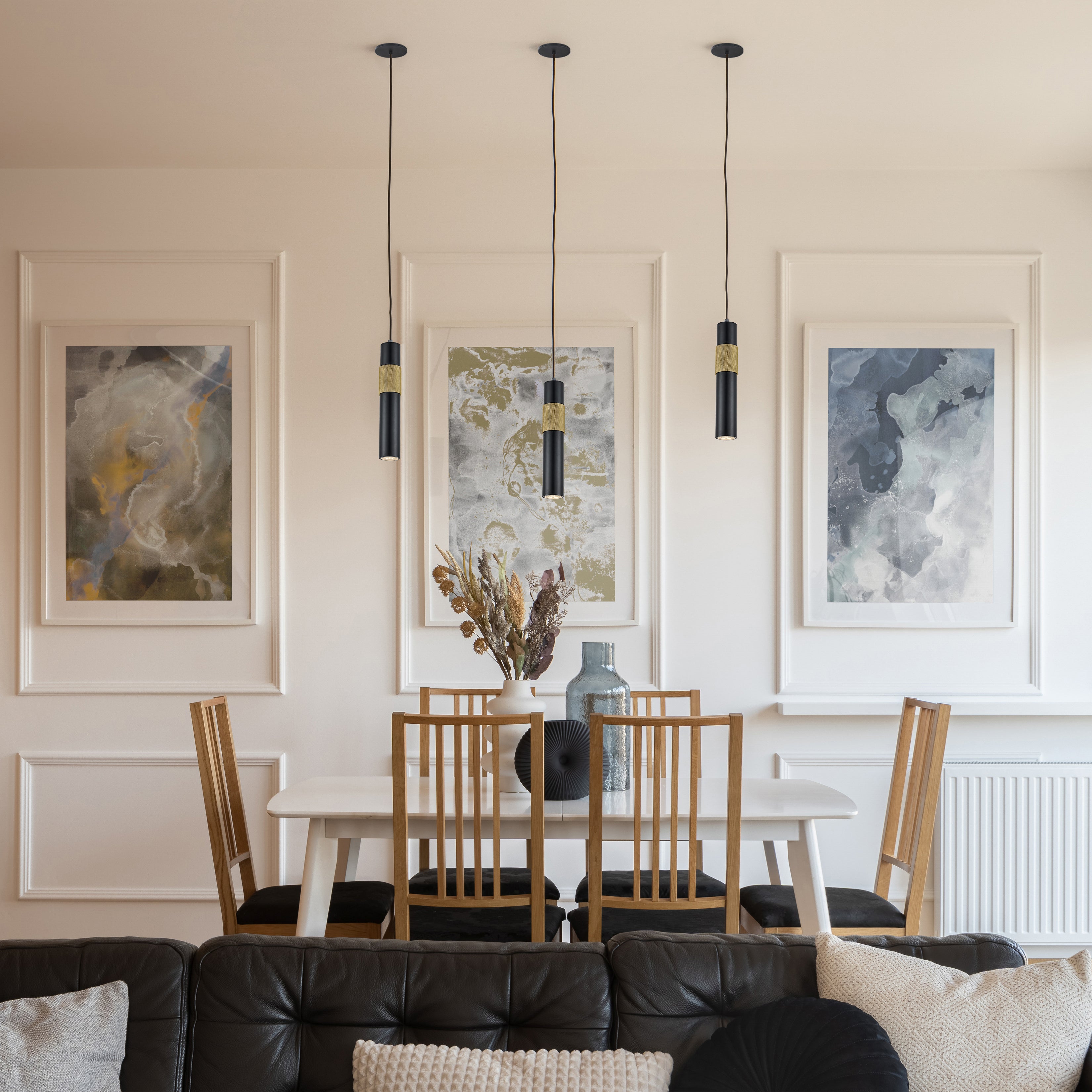 matte black and aged brass pendants