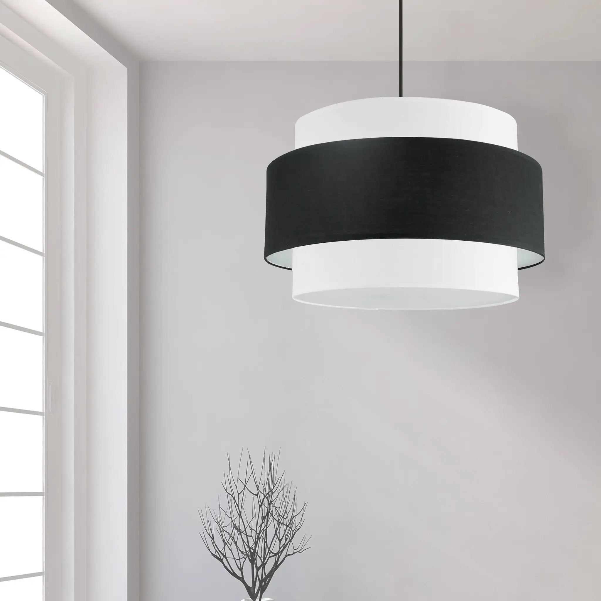 matte black with black and white shade pendants