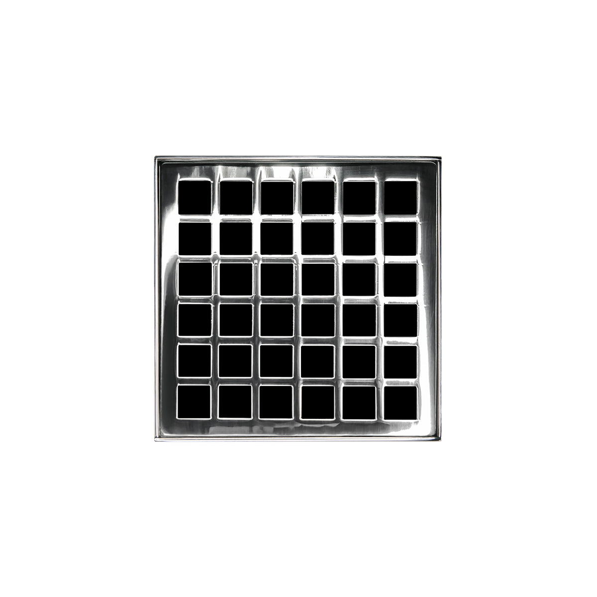 Infinity Drain 4" x 4" QD 4 Complete Kit with Squares Pattern Decorative Plate with PVC Drain Body, 2" Outlet