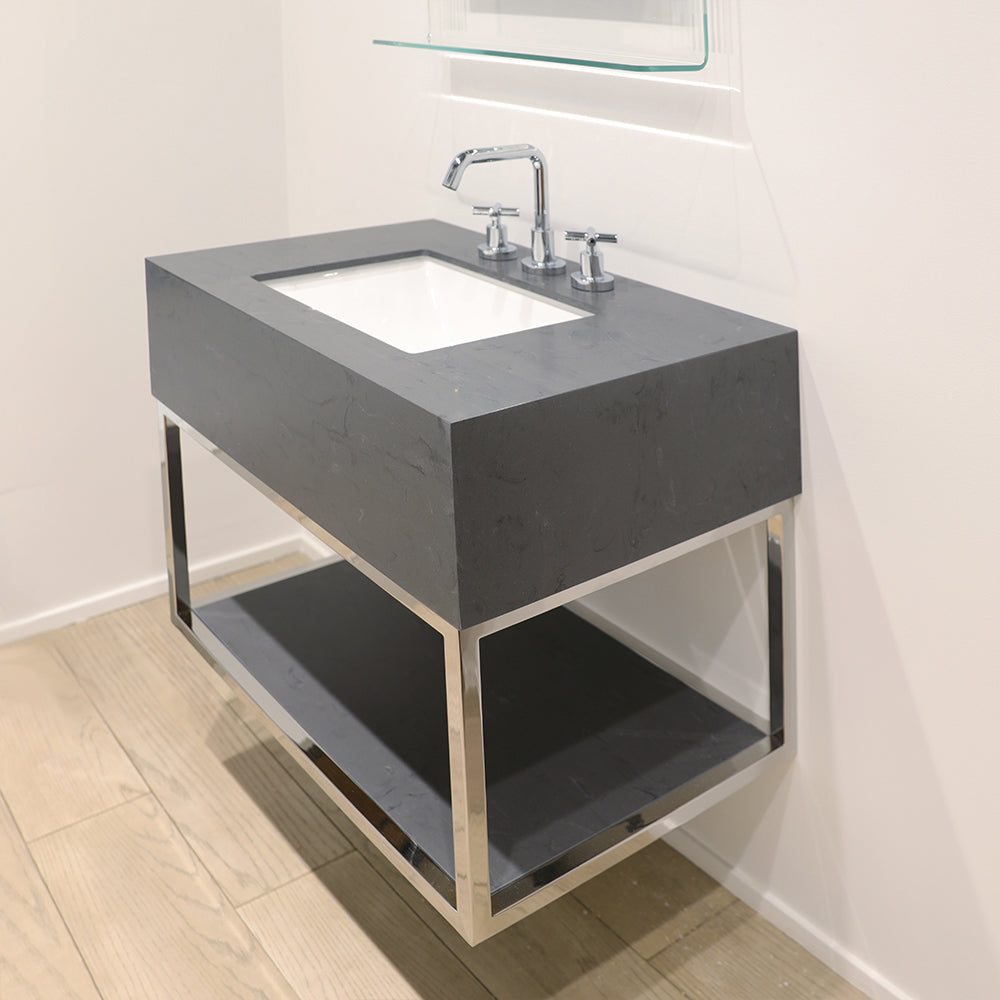 polished stainless steel vanity frame