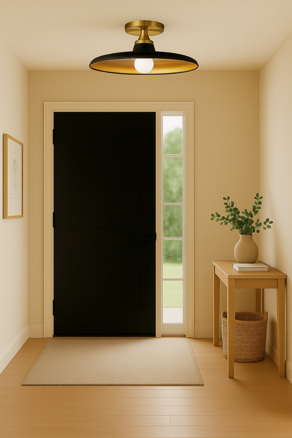 matte black/aged brass flush mount