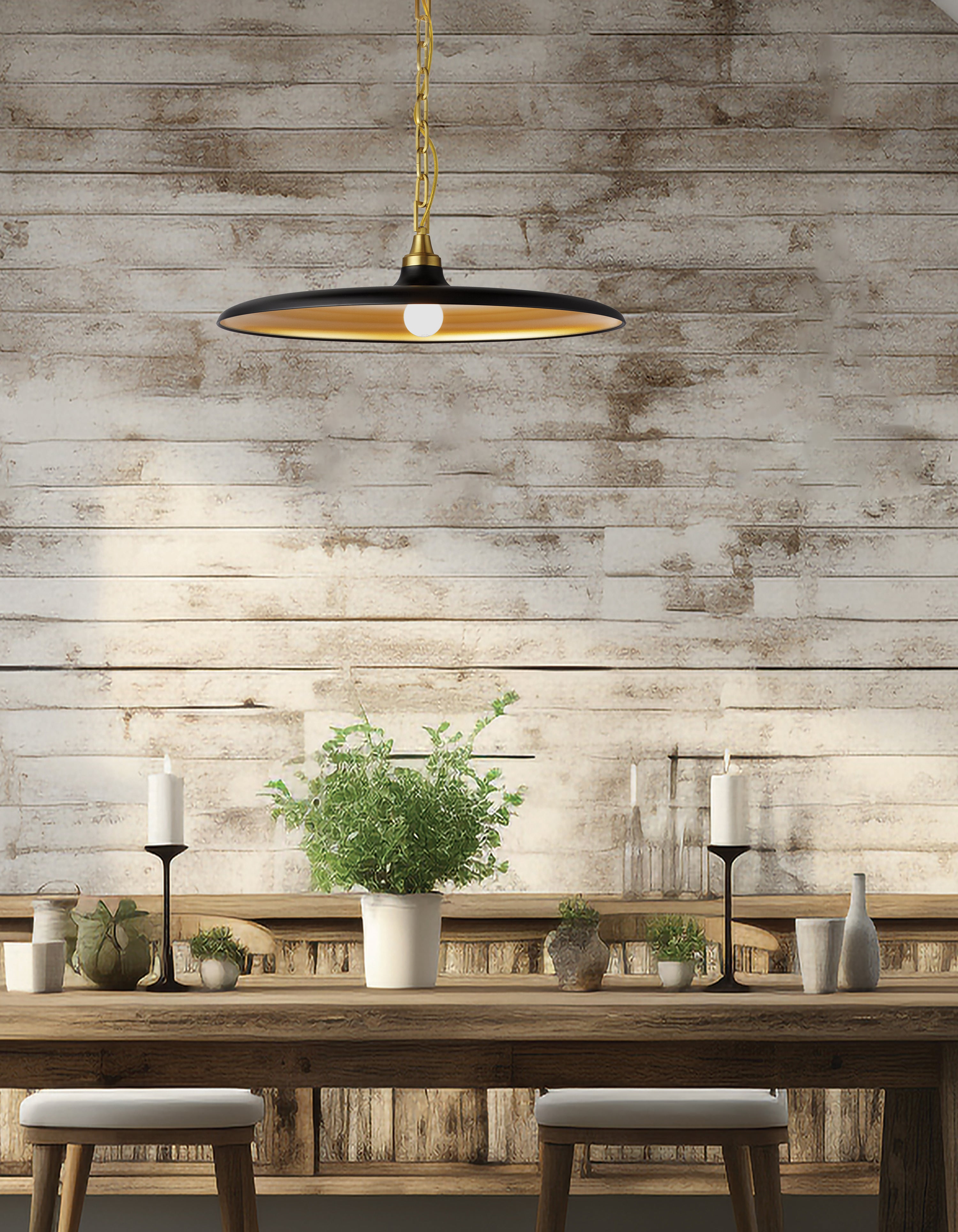 aged brass with matte black pendants