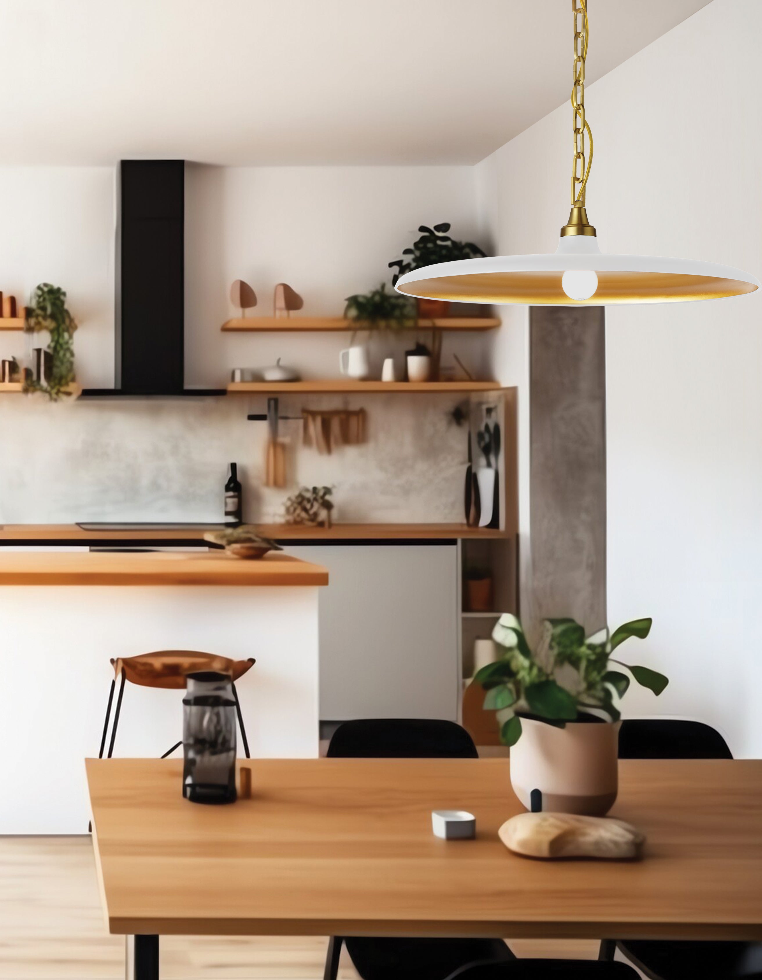 aged brass with matte white pendants