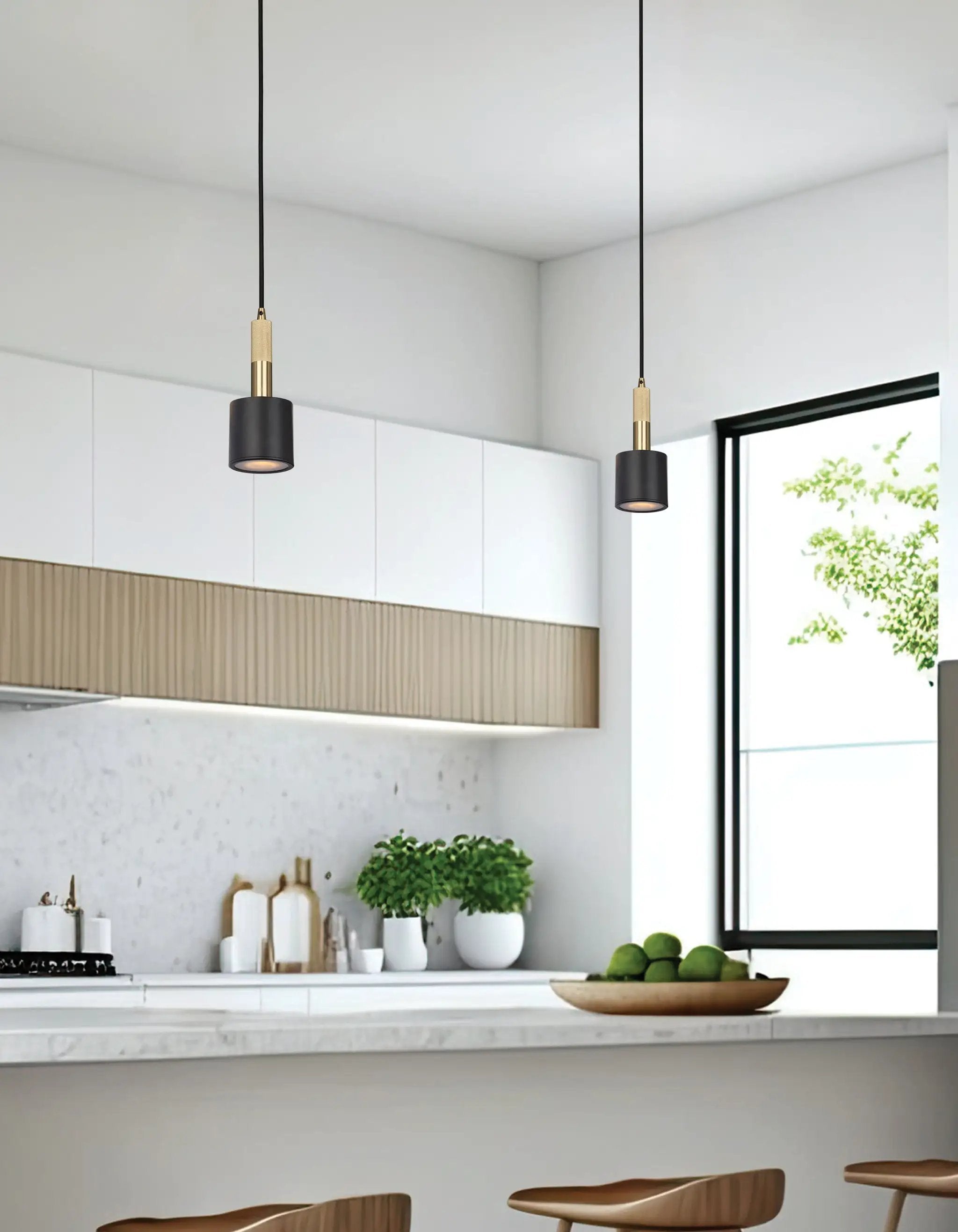matte black and aged brass pendants