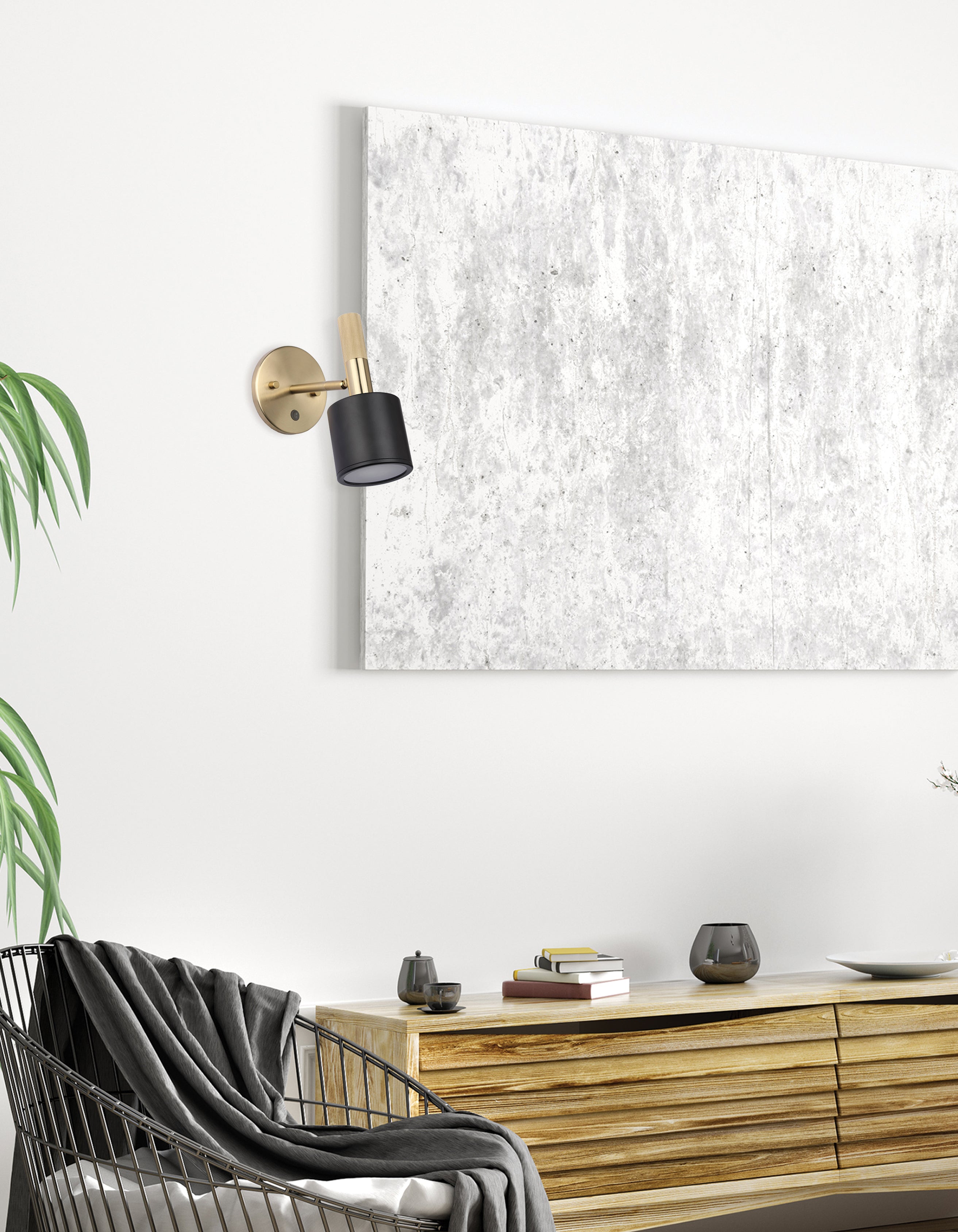 matte black and aged brass wall mount