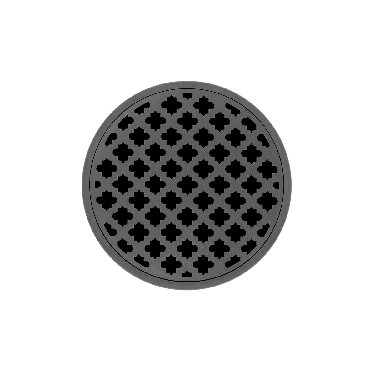 Infinity Drain 5" Round RMD 5 High Flow Complete Kit with Moor Pattern Decorative Plate with Cast Iron Drain Body, 3" No-Hub Outlet