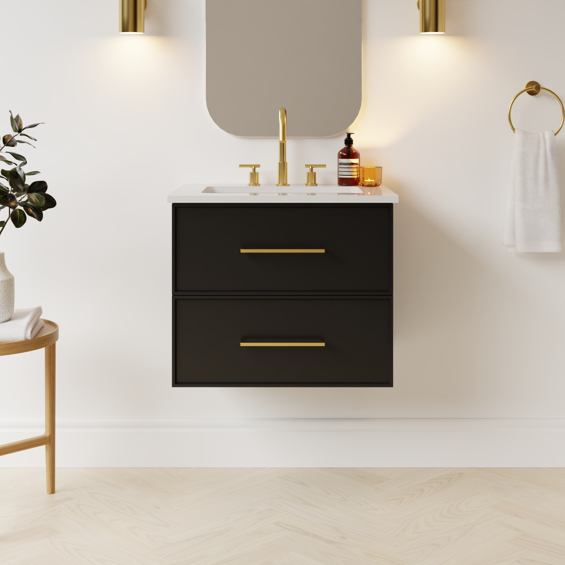black satin paint vanity