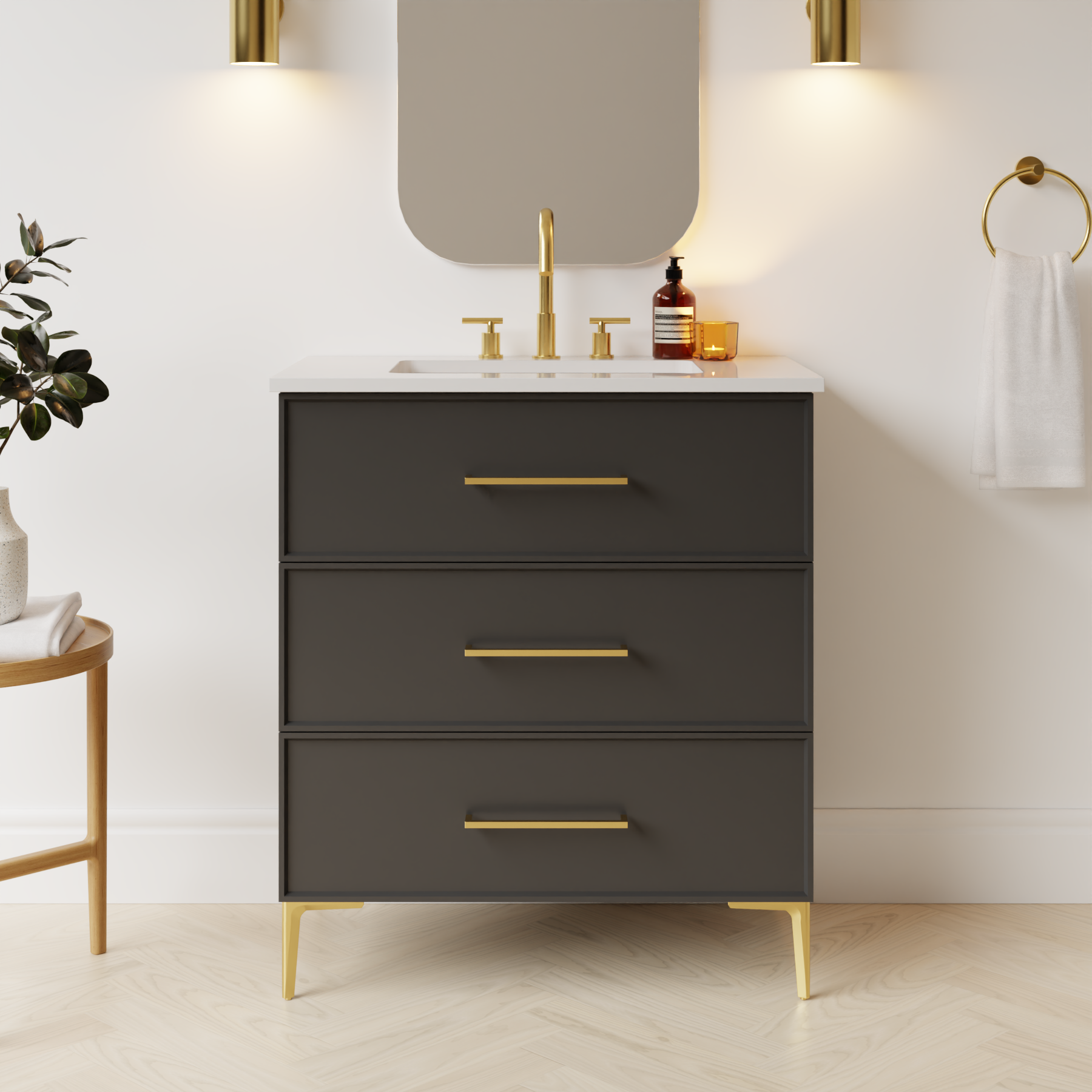 dark grey satin paint vanity