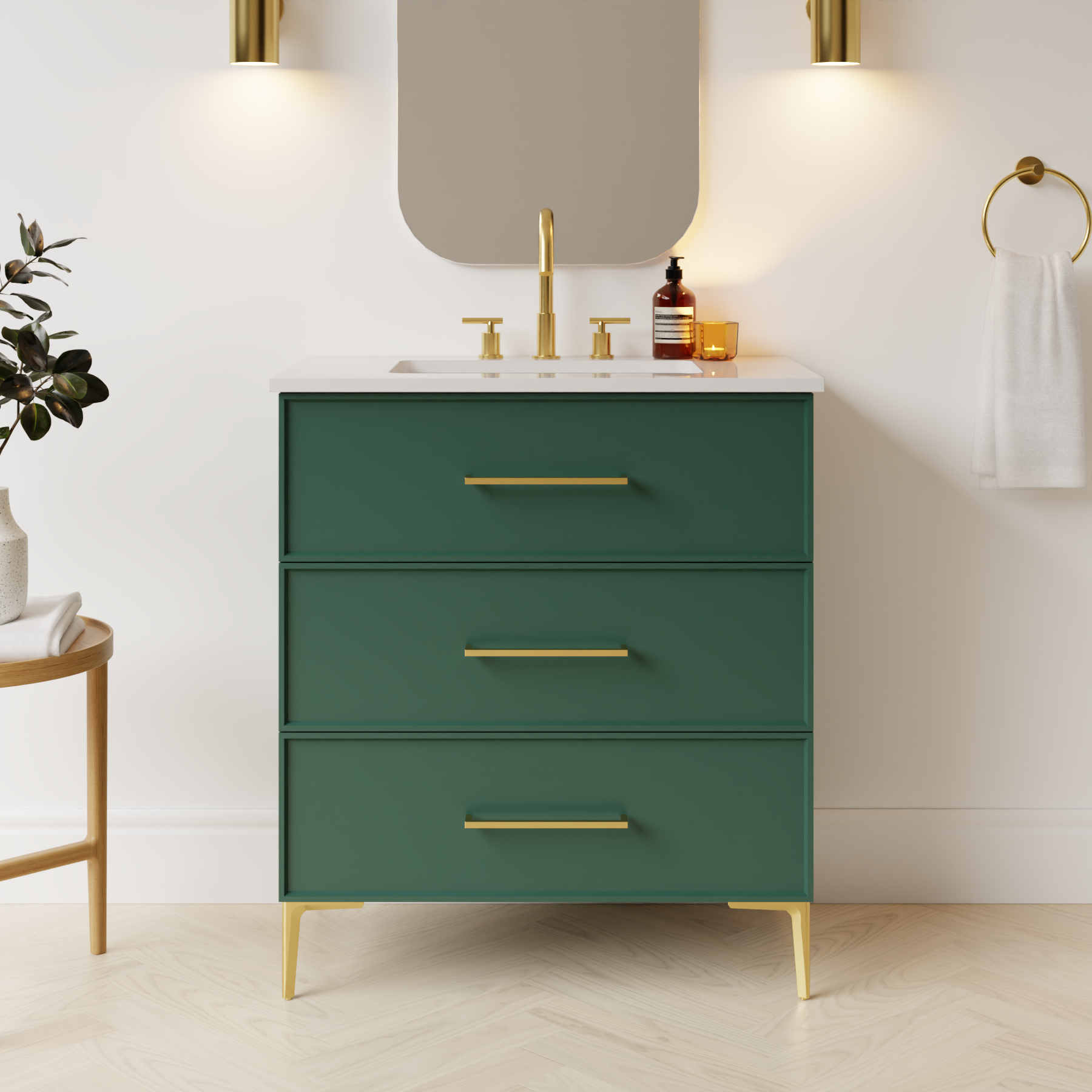 emerald green satin paint vanity