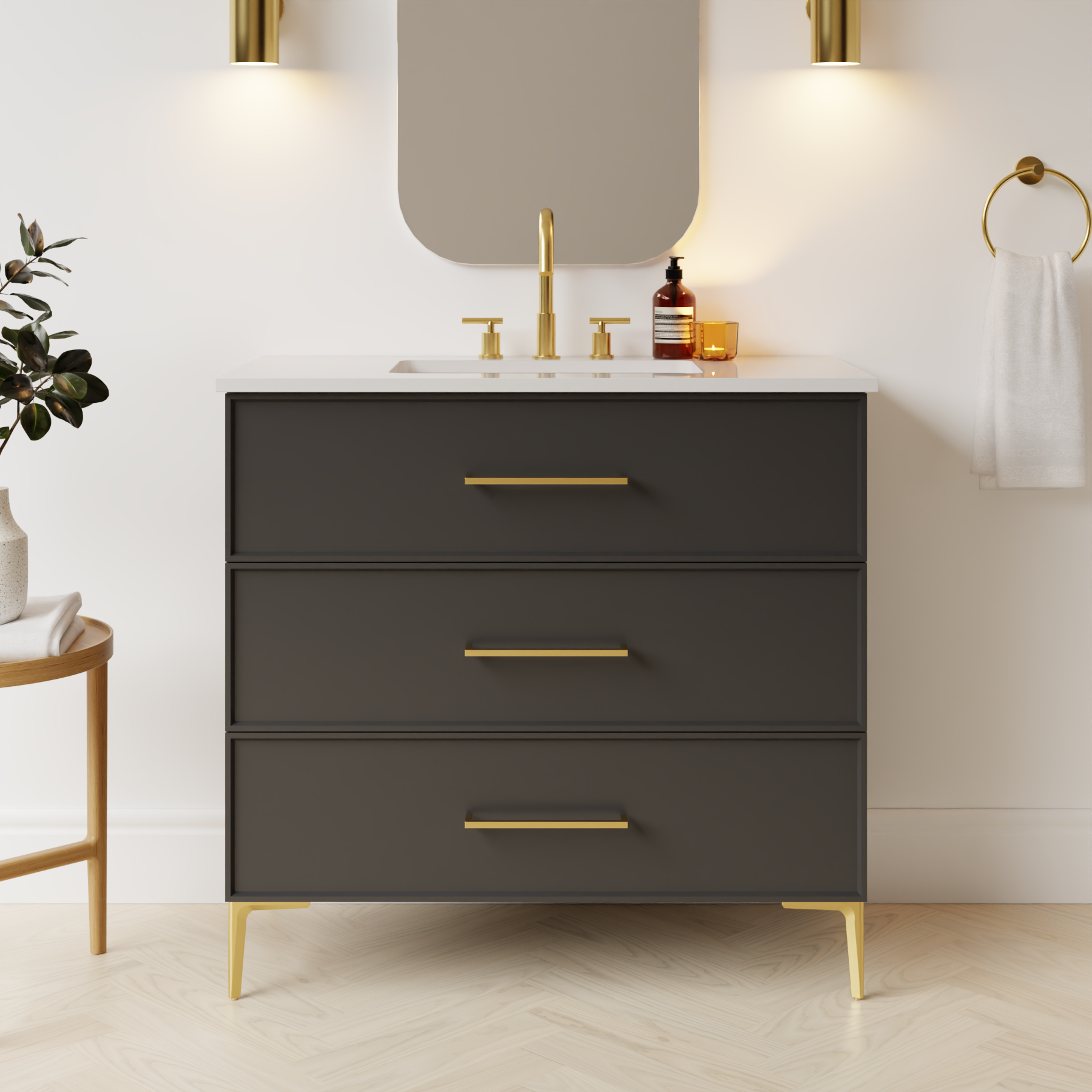 dark grey satin paint vanity