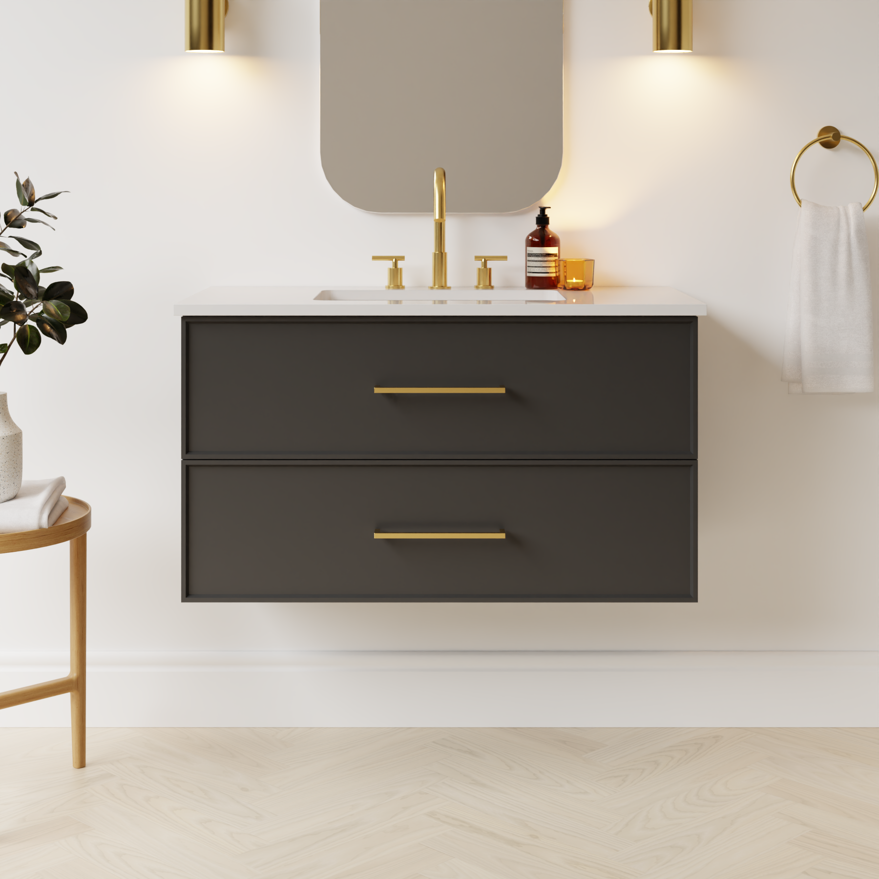 dark grey satin paint vanity
