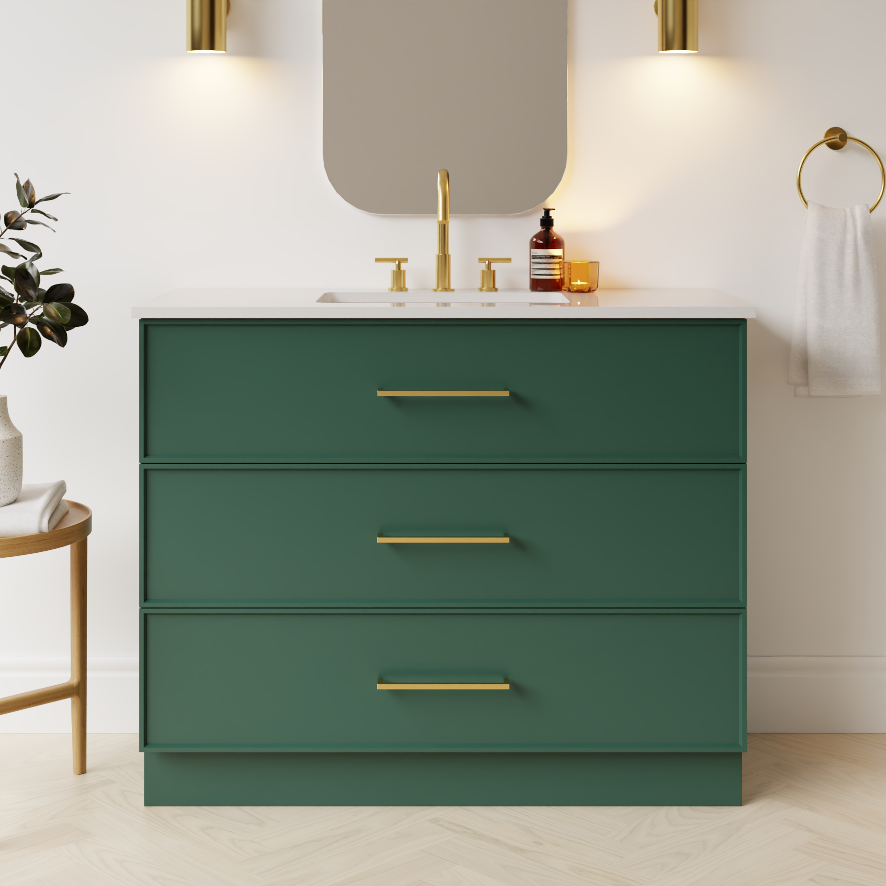 emerald green satin paint vanity