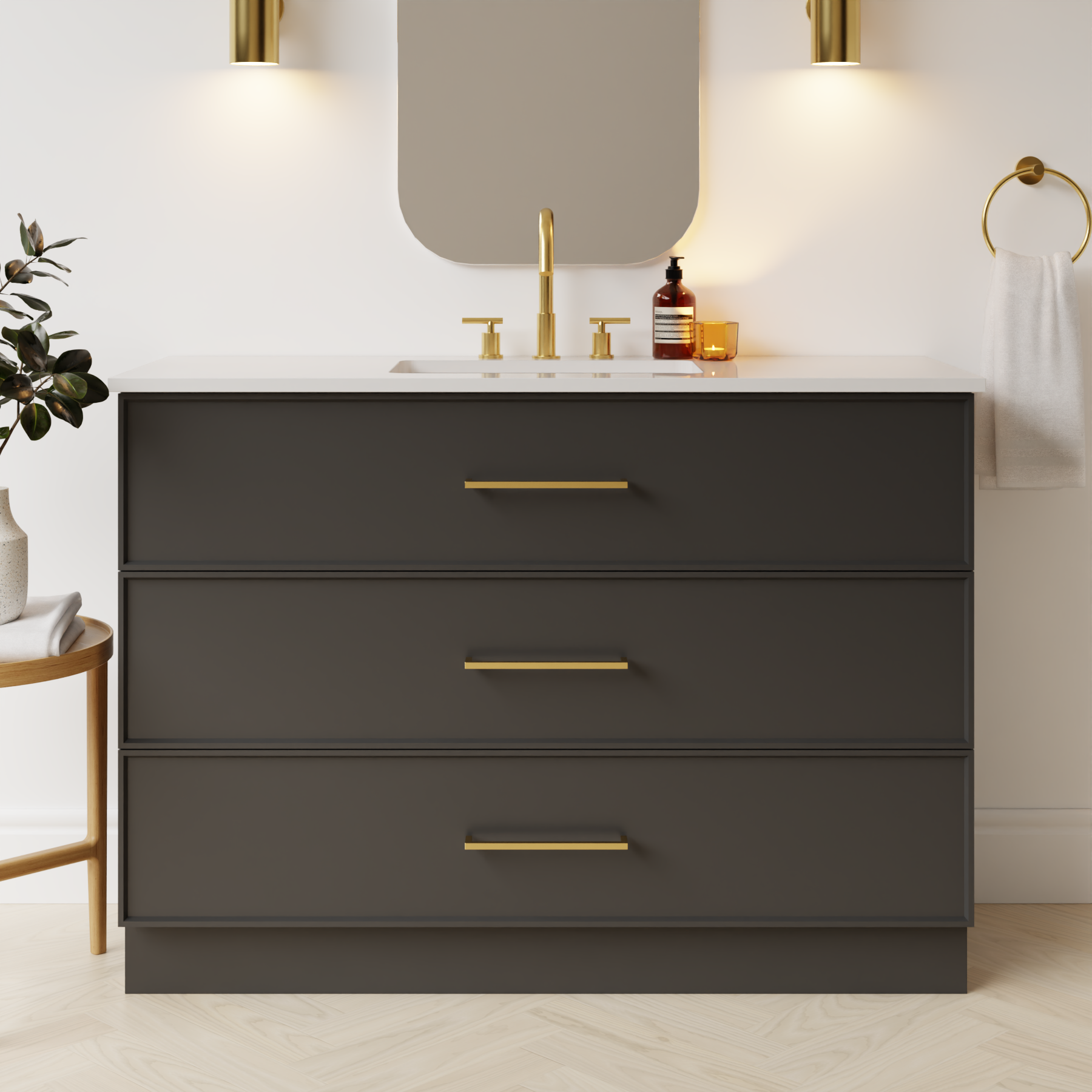 dark grey satin paint vanity