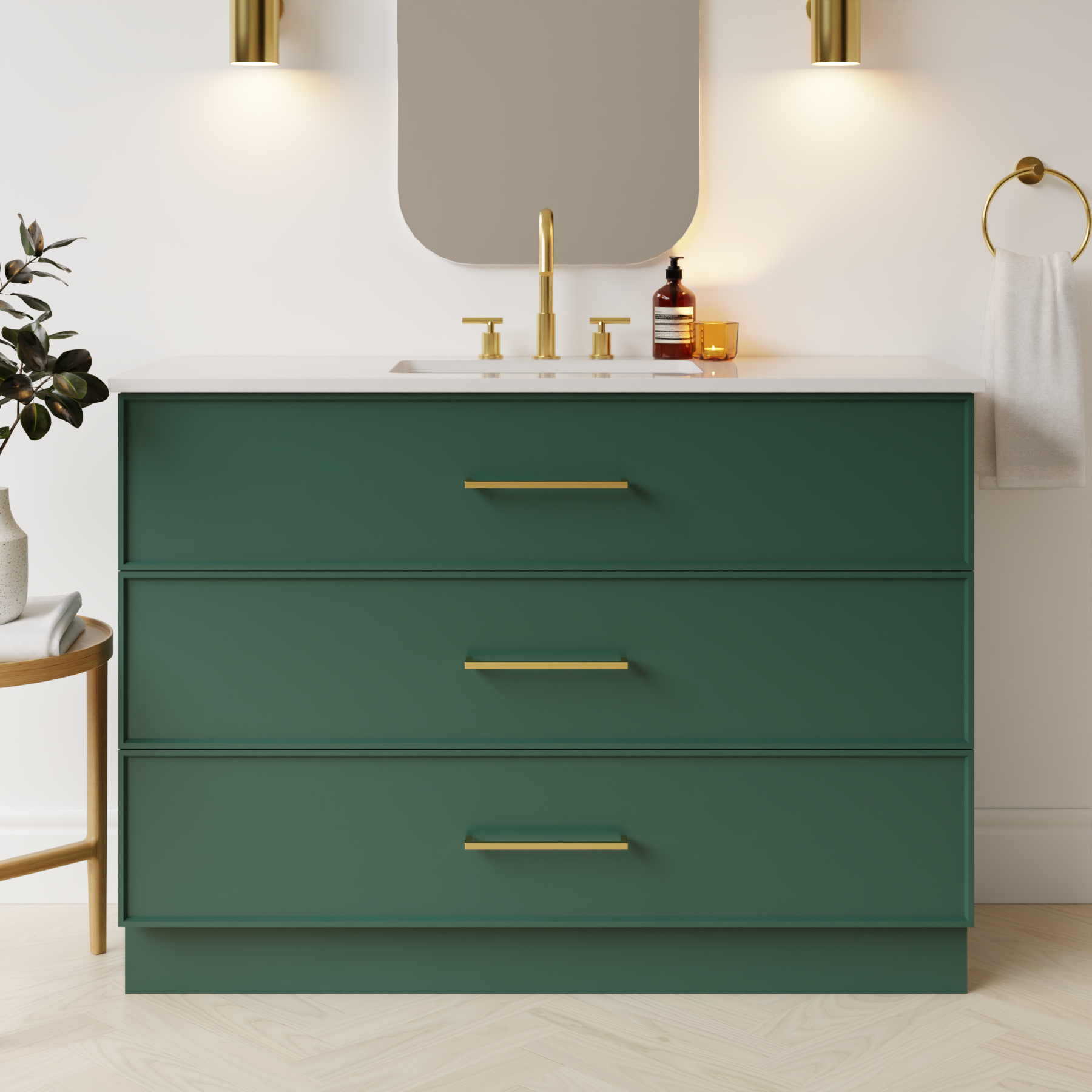emerald green satin paint vanity