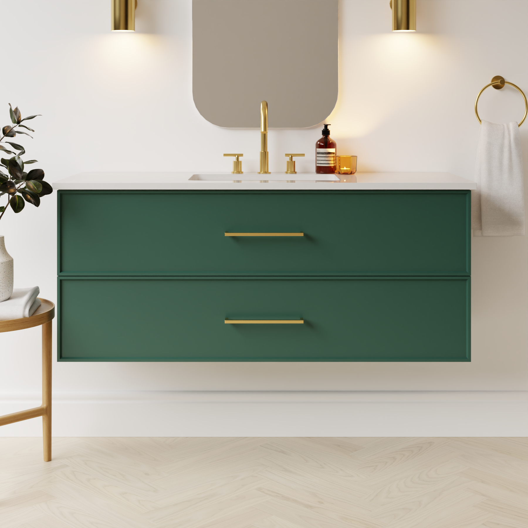 emerald green satin paint vanity