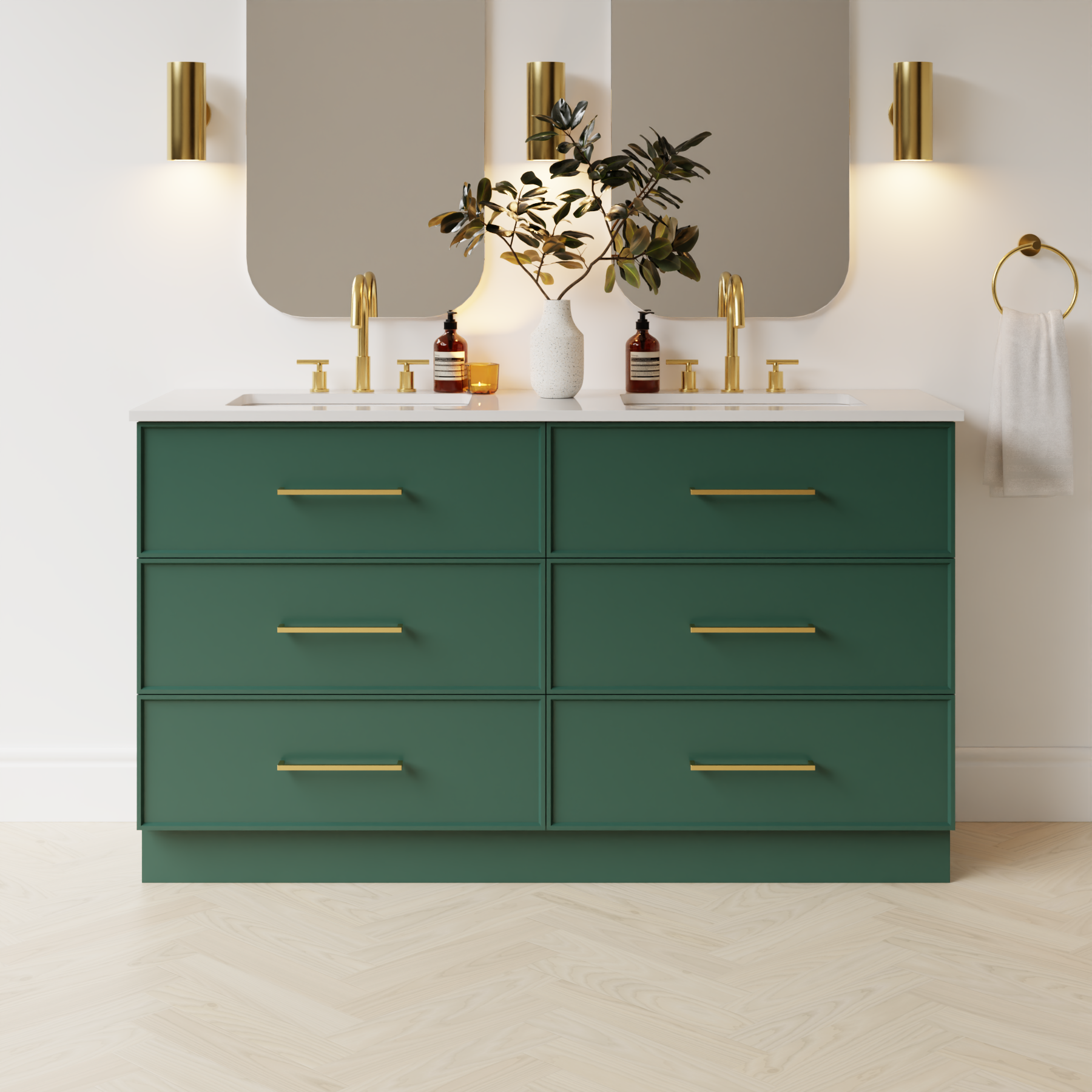 emerald green satin paint vanity