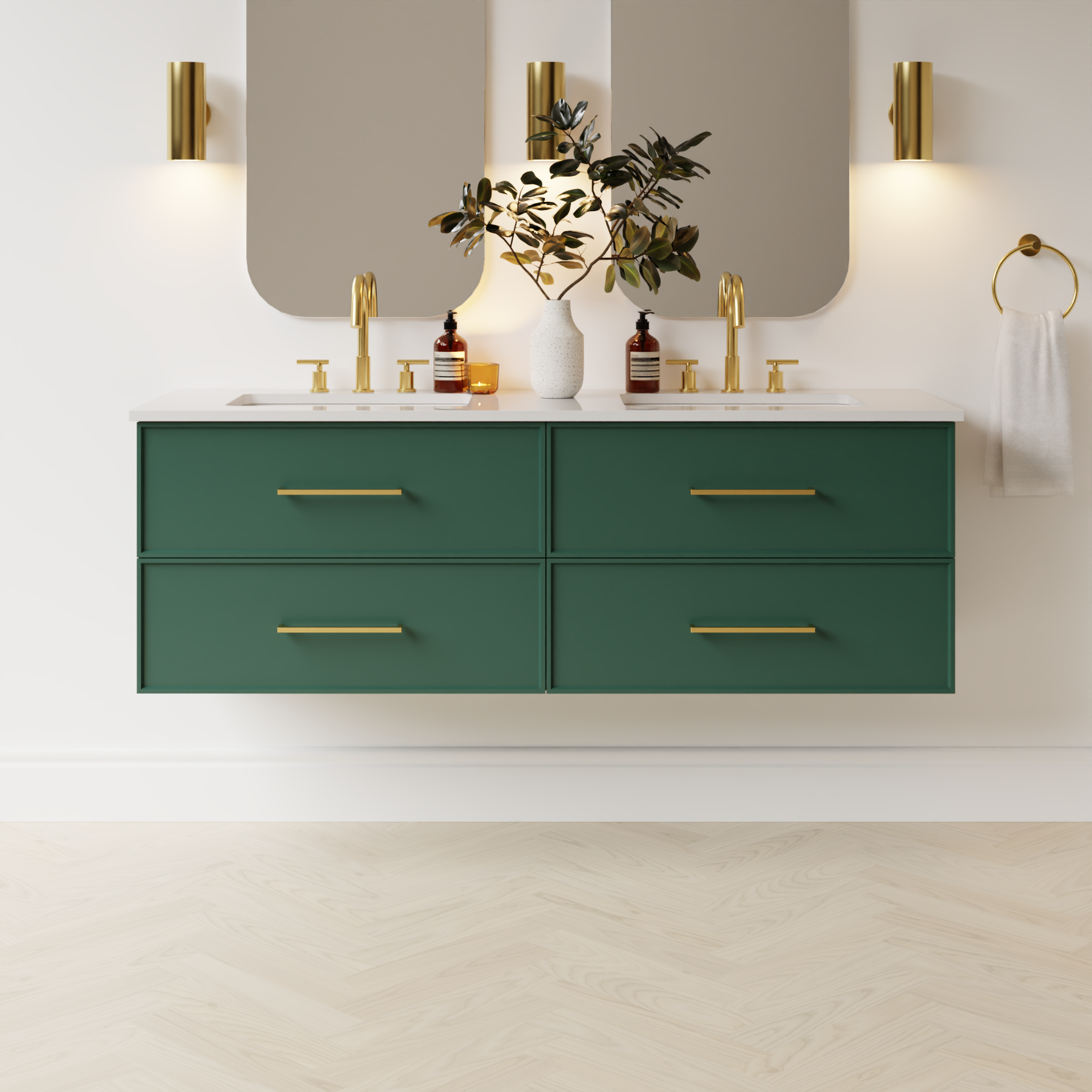 emerald green satin paint vanity
