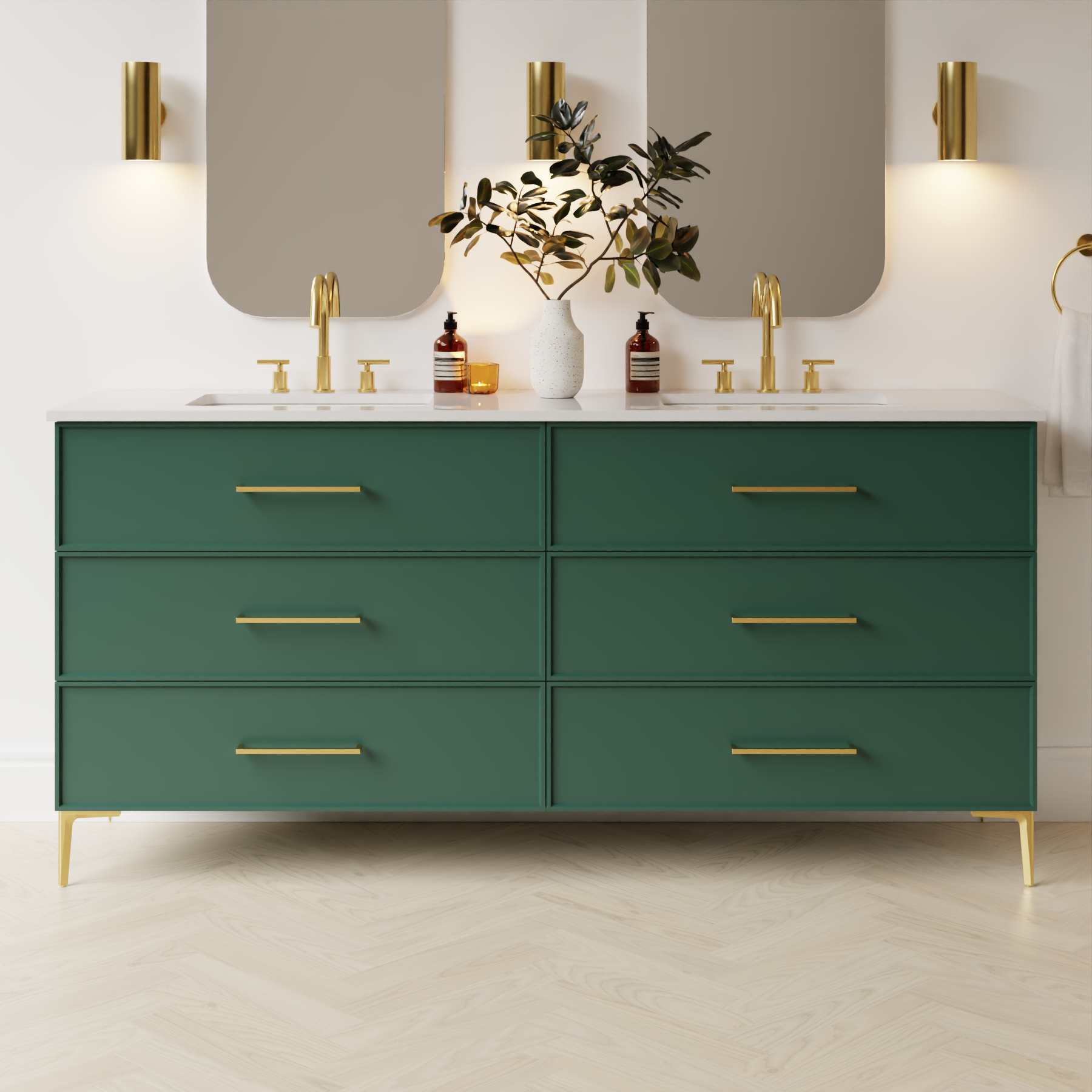 emerald green satin paint vanity