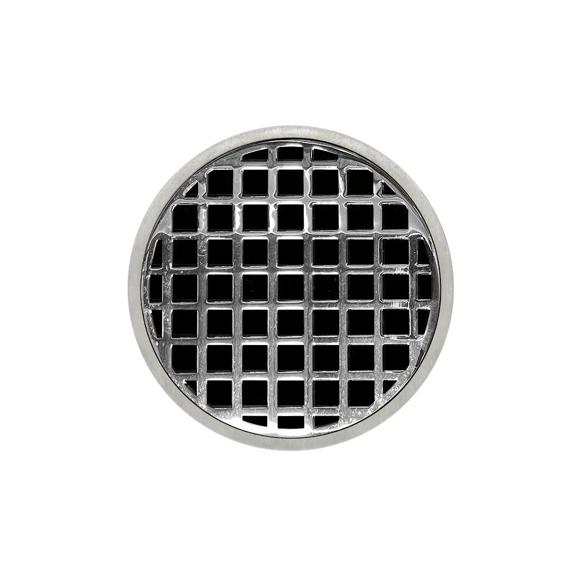 Infinity Drain 5" Round RQDB 5 Complete Kit with Squares Pattern Decorative Plate with PVC Bonded Flange Drain Body, 2", 3" and 4" Outlet by Infinity Drain