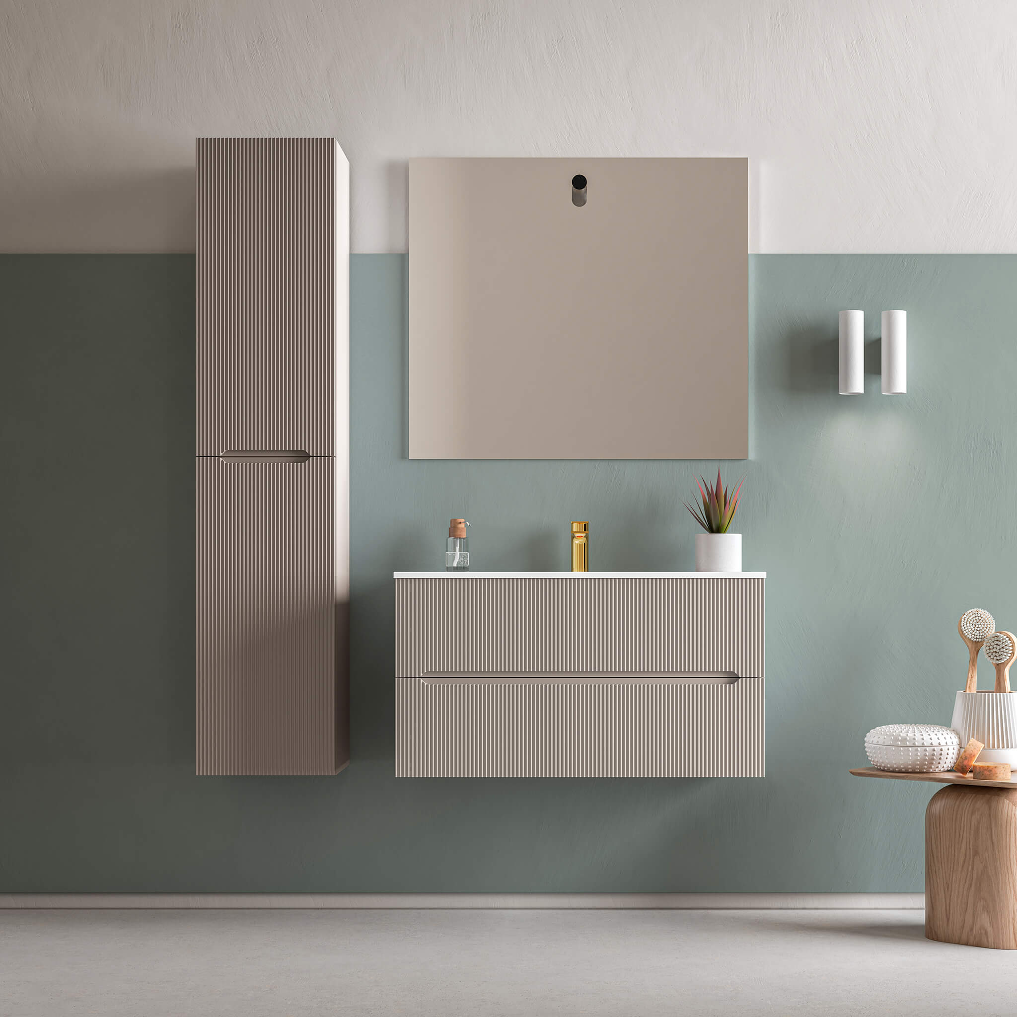 warm grey matte linen cabinet