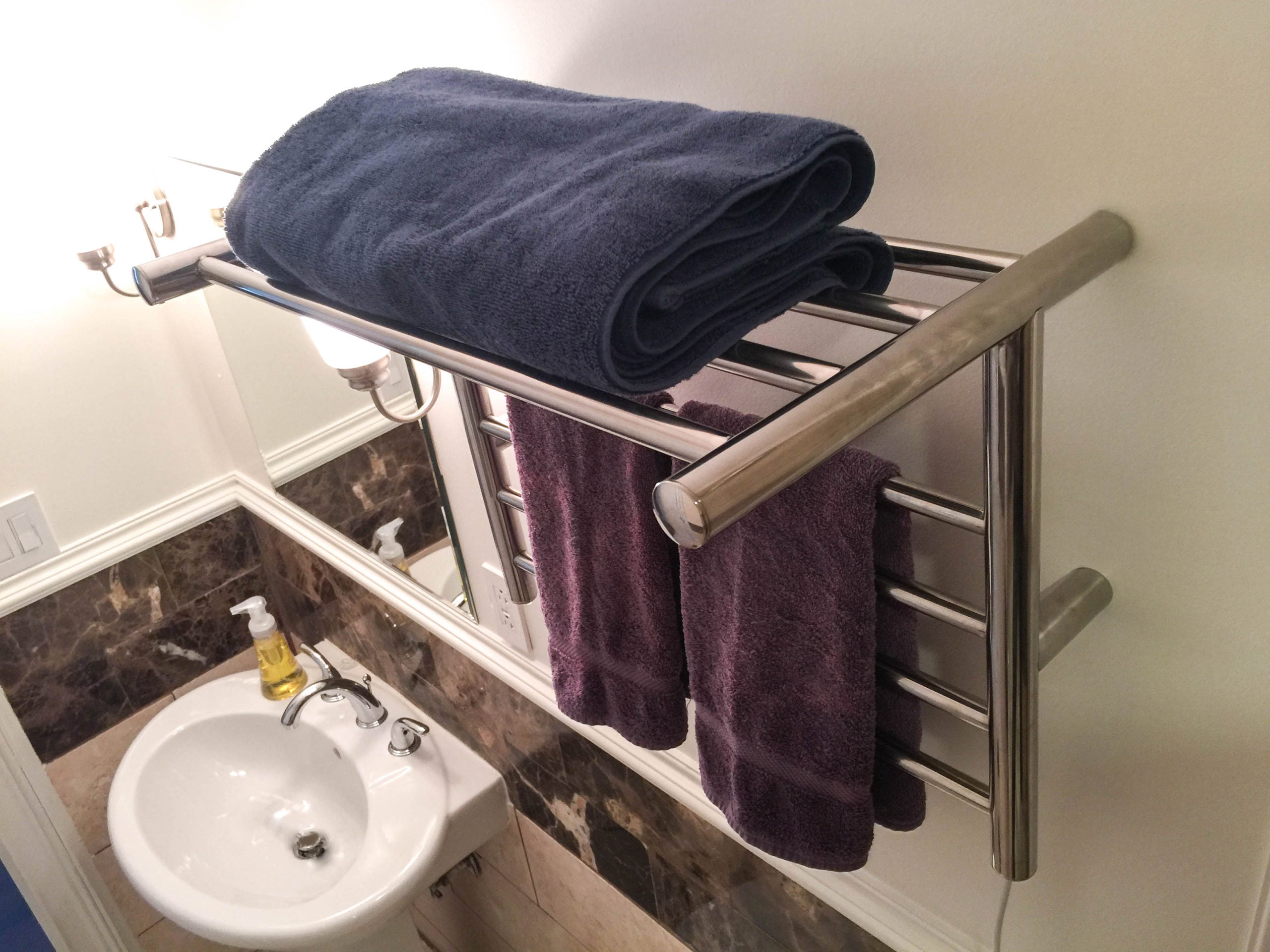 polished stainless towel warmer