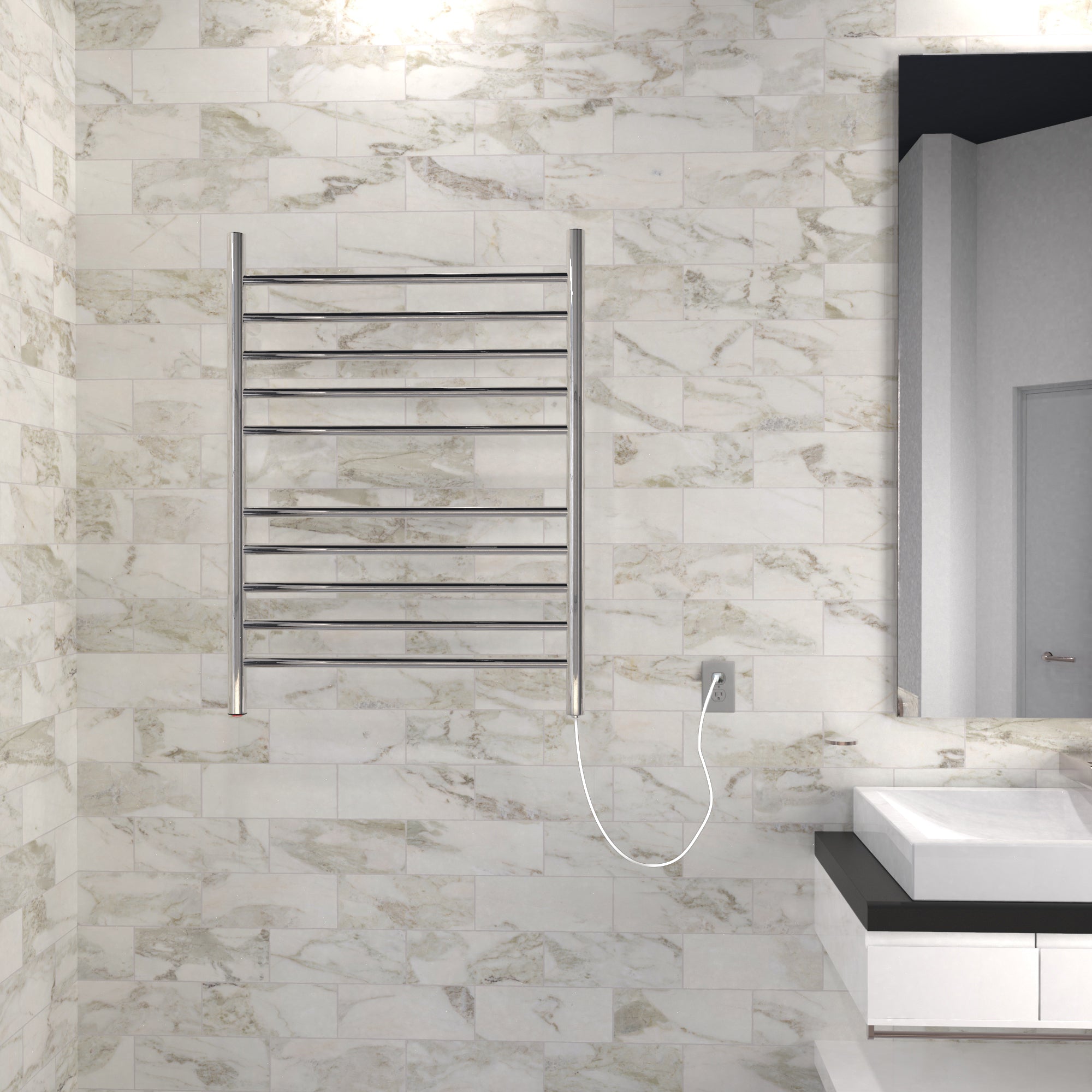 polished stainless towel warmer