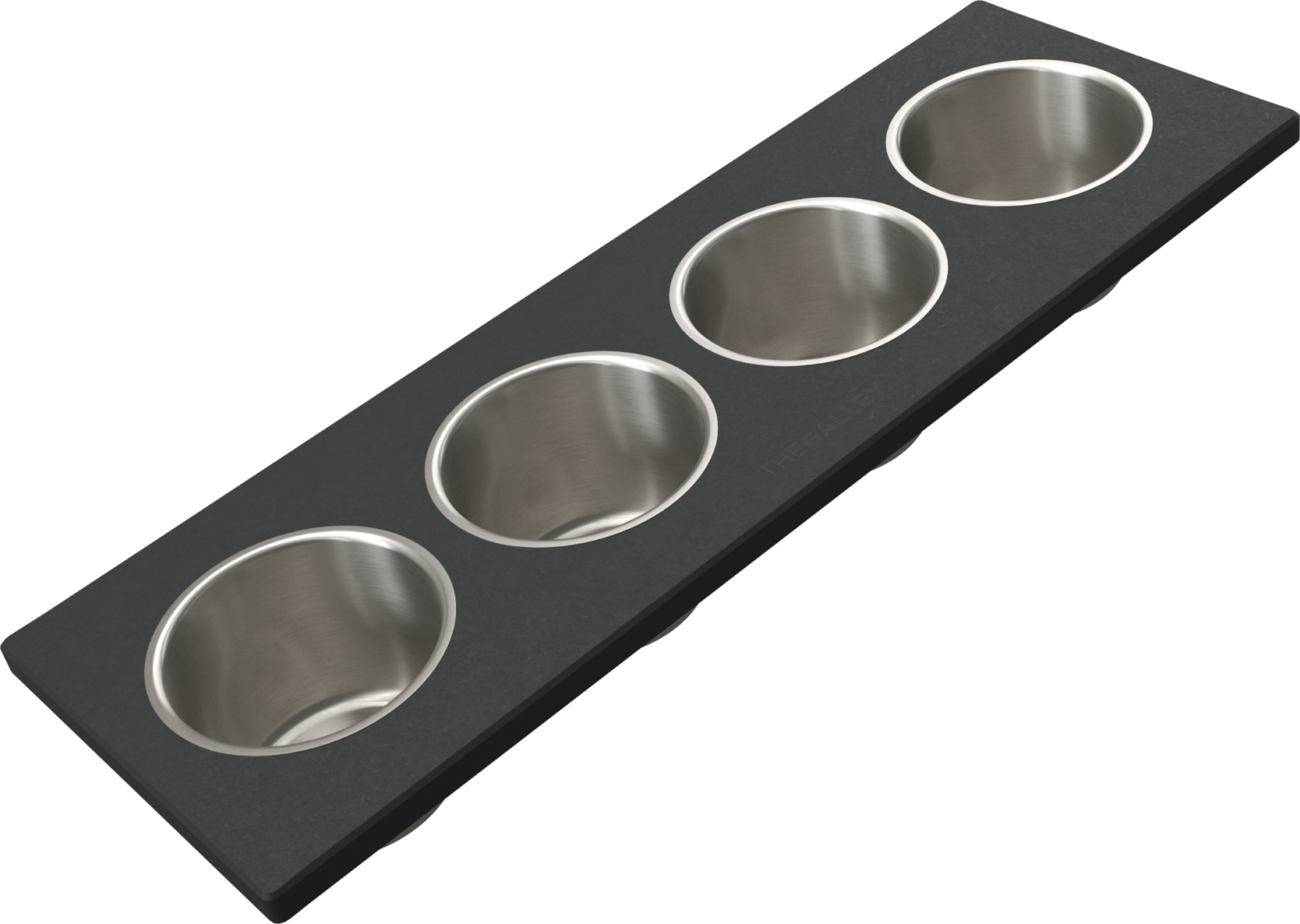 The Galley Upper Tier Garnish Board 6" x 18" with Four Stainless Steel Bowls 4"