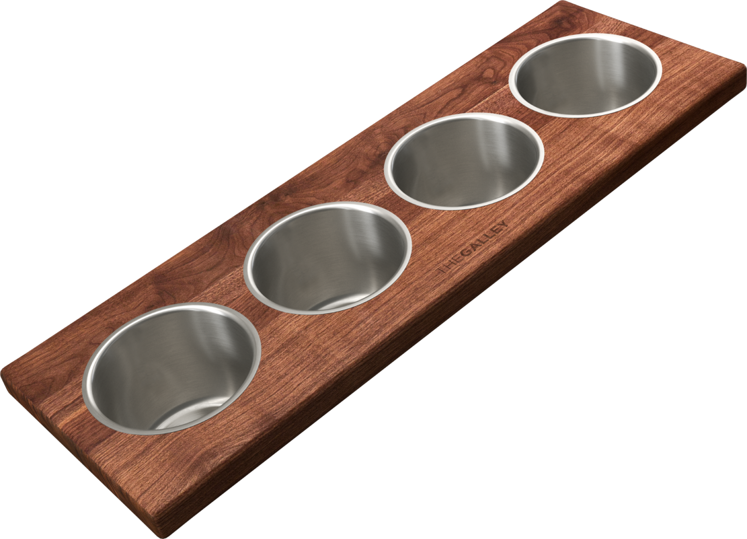 The Galley Upper Tier Garnish Board 6" x 18" with Four Stainless Steel Bowls 4"