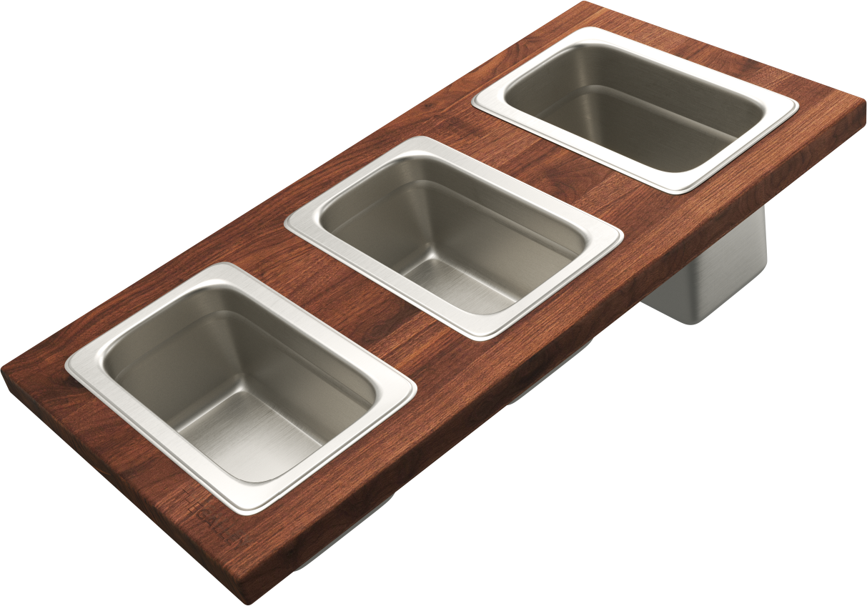 The Galley Upper Tier Condiment Serving Board 9" x 18" with Three Stainless Steel Containers and Lids