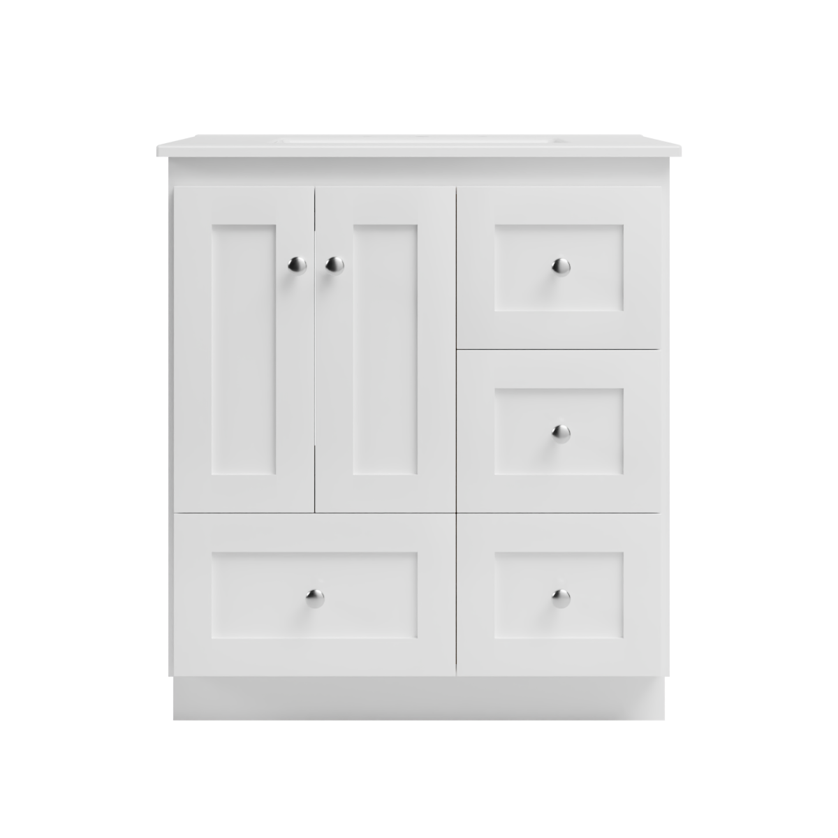 Strasser Woodenworks Shaker 31 in. W x 22 in. D x 35 in. H Vanity with Vanity Top in White and Right Drawers