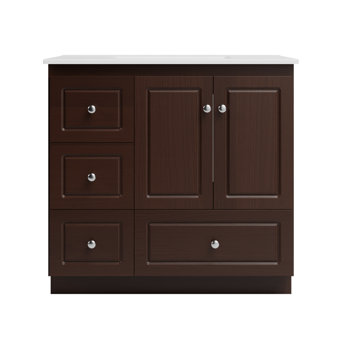 Strasser Woodenworks Ultraline 37 in. W x 22 in. D x 35 in. H Vanity with Ceramic Vanity Top in White and Left Drawers