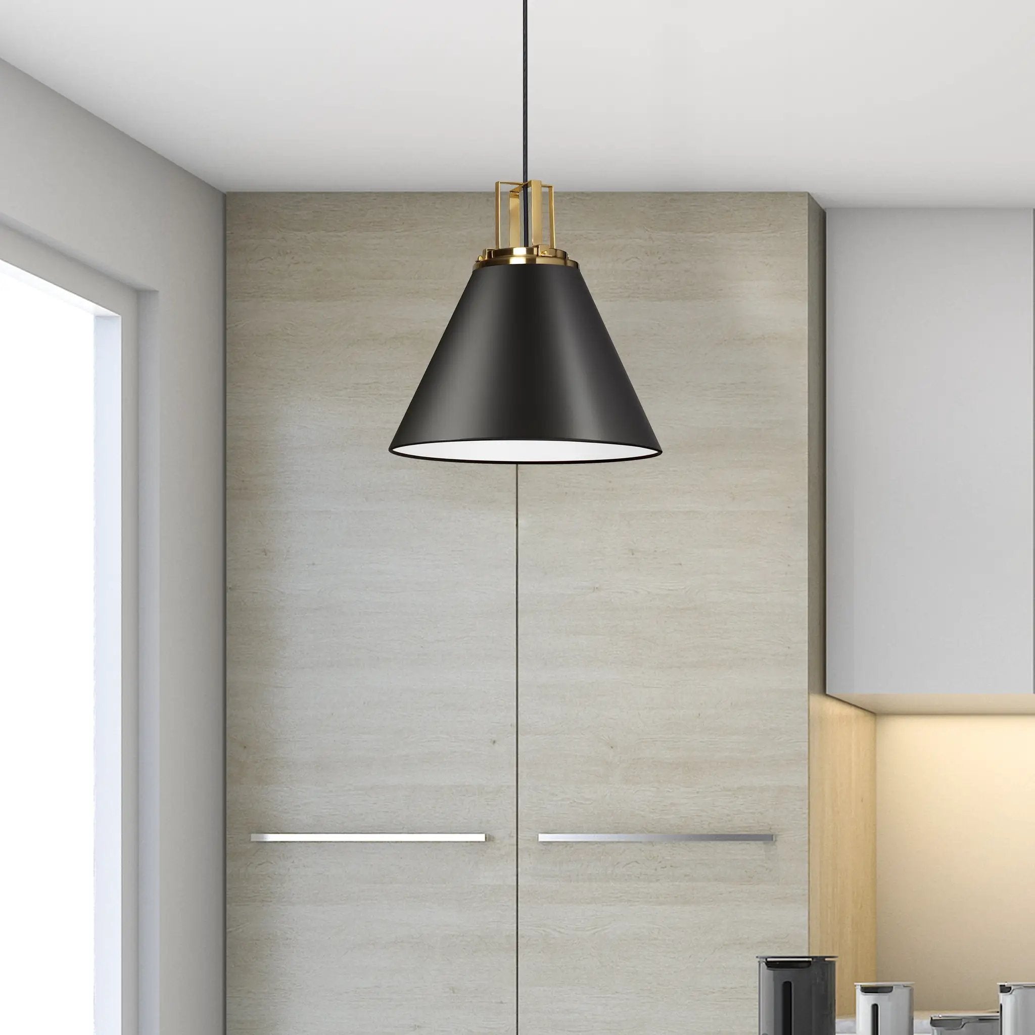 matte black with aged brass accent pendants