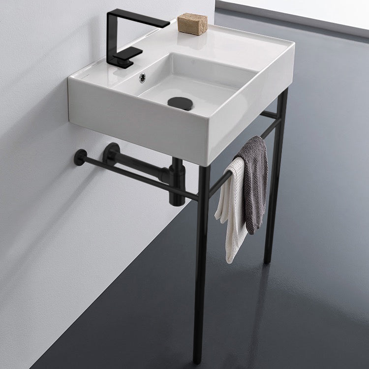 white / matte black bathroom sink