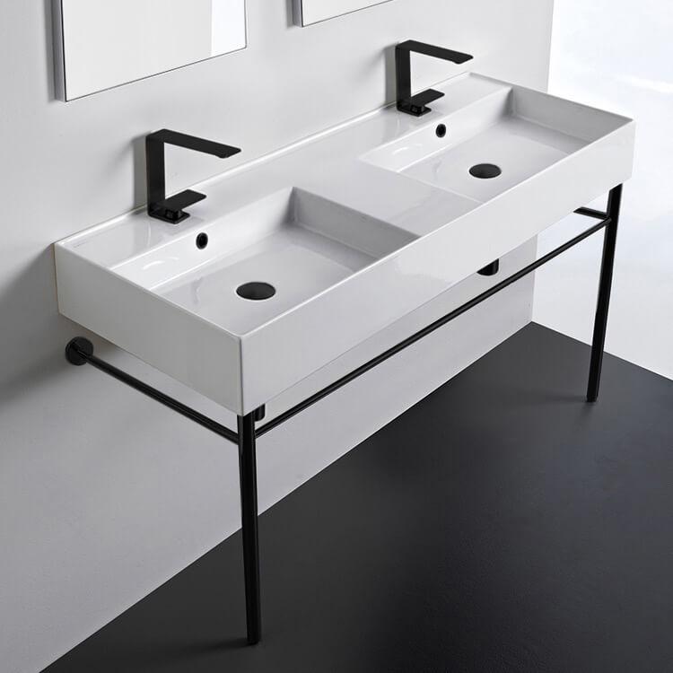 Nameeks Teorema Ceramic White Console Sink Basin and Leg Combo