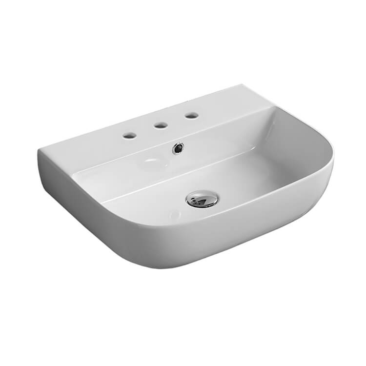 Nameeks Scarabeo Glam 22" Rectangular Ceramic Vessel or Wall Mounted Bathroom Sink with One Faucet Hole - Includes Overflow