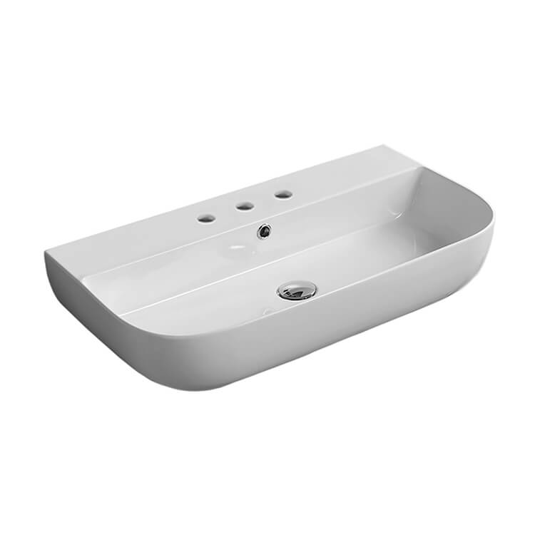 Nameeks Scarabeo Glam 30" Rectangular Ceramic Vessel or Wall Mounted Bathroom Sink with One Faucet Hole - Includes Overflow
