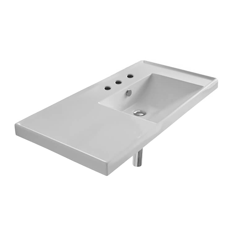 Nameeks Scarabeo ML 36-1/4" Ceramic Wall Mounted/Drop In Bathroom Sink - Includes Overflow