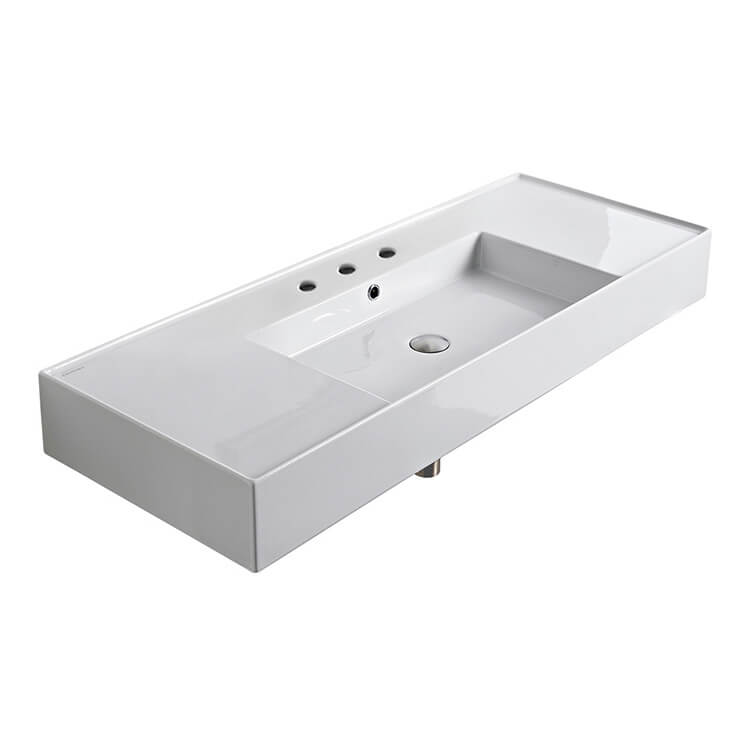 Nameeks Scarabeo Teorema 2.0 48" Rectangular Ceramic Vessel or Wall Mounted Bathroom Sink - Includes Overflow