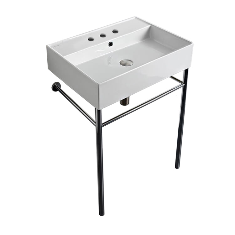Nameeks Scarabeo 23-3/5" Ceramic Bathroom Sink for Console Installation with Three Faucet Holes - Includes Overflow