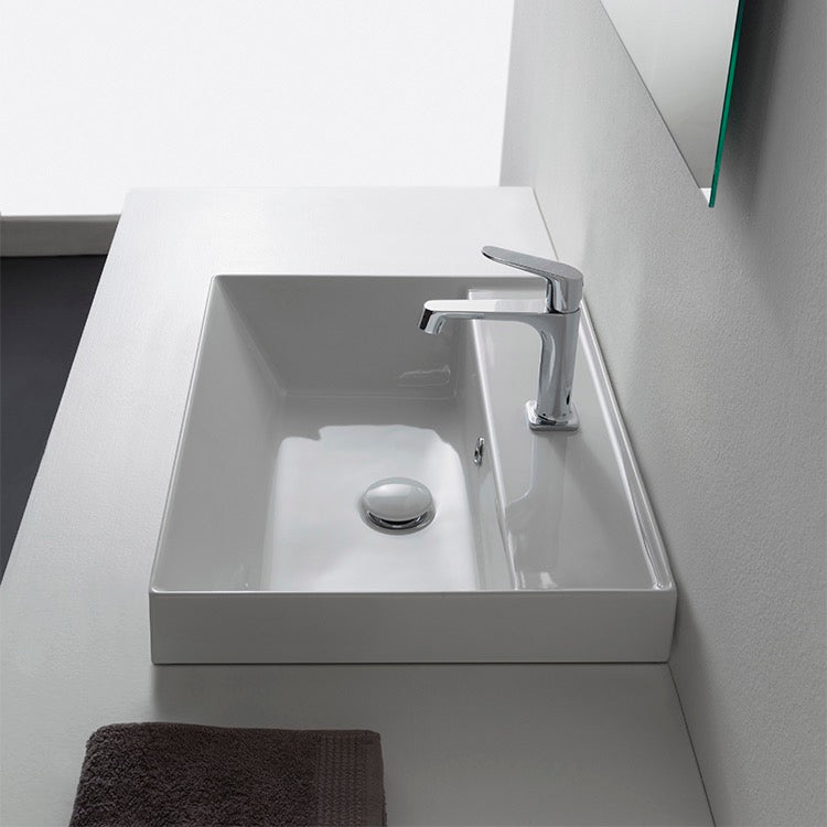 Nameeks Scarabeo 17-2/3" Ceramic Bathroom Sink for Deck Mounted or Drop In Installation - Includes Overflow