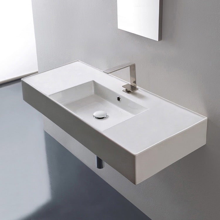 Nameeks Scarabeo Teorema 2.0 40" Rectangular Ceramic Vessel or Wall Mounted Bathroom Sink - Includes Overflow